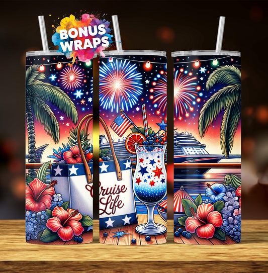 Cruise Time Tumbler Wrap, 20 oz Skinny Tumbler Wrap Caribbean Cruise Life Vacation Sublimation Design, Seamless Wrap, Digital Download