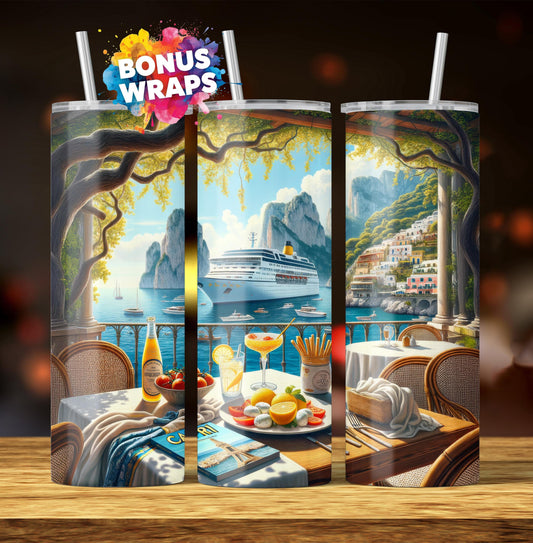 Cruise Time Tumbler Wrap, 20 oz Skinny Tumbler Wrap Italy Capri Cruise Life Vacation Sublimation Design, Seamless Wrap, Digital Download