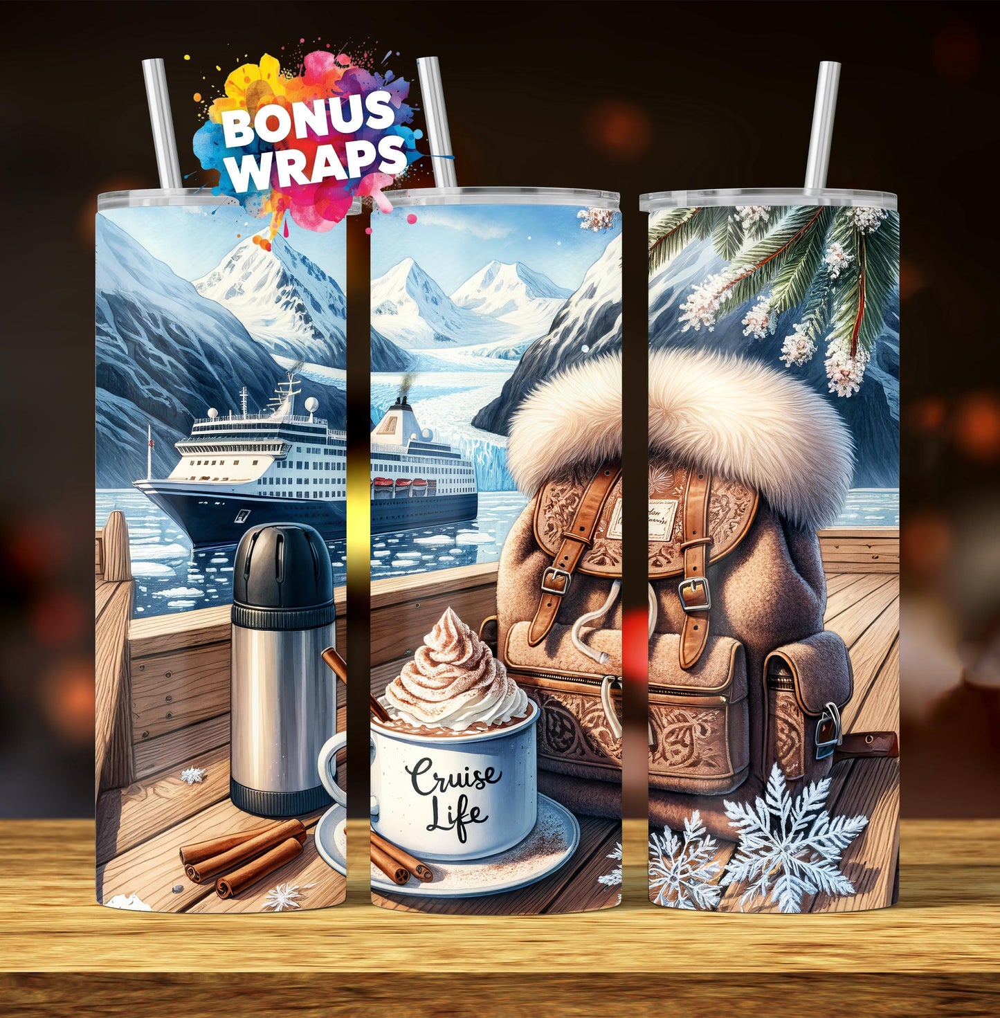 Cruise Time Tumbler Wrap, 20 oz Skinny Tumbler Wrap Alaska Nature Cruise Life Vacation Sublimation Design, Seamless Wrap, Digital Download
