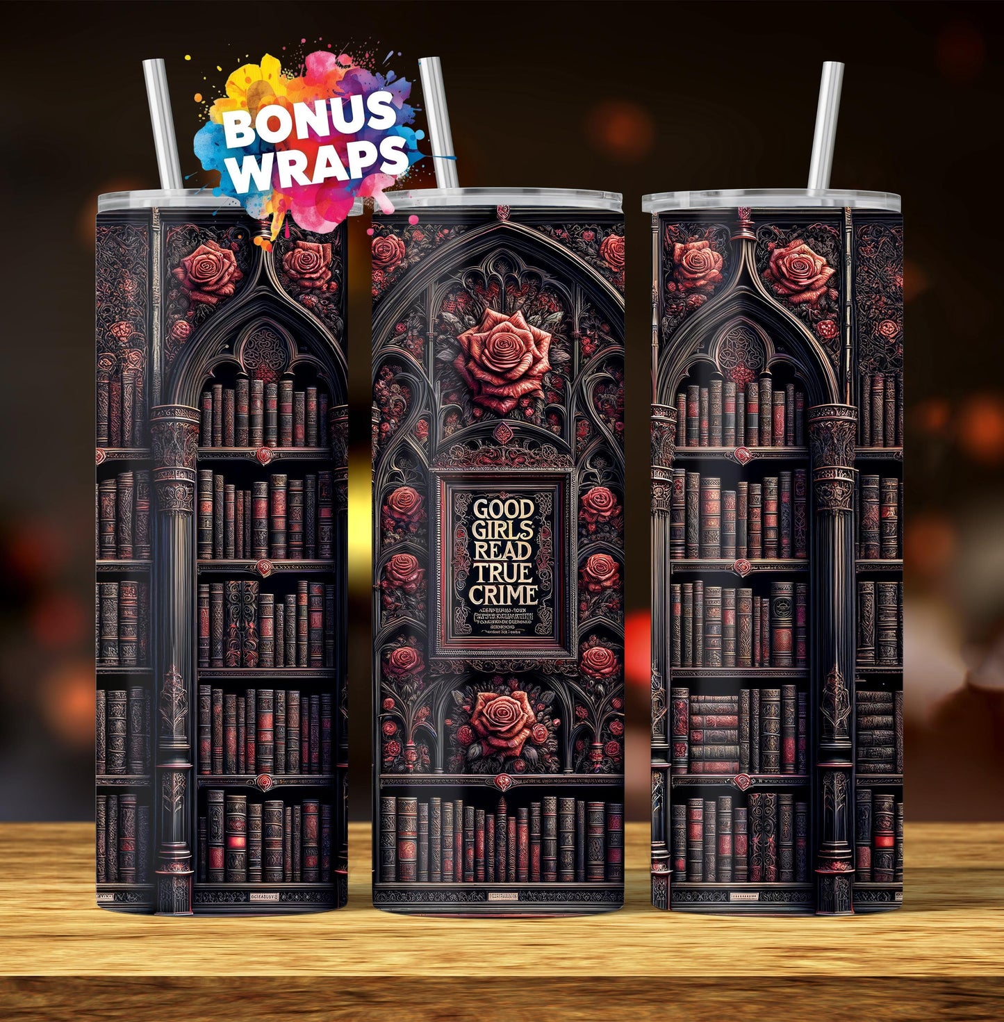 BookTok Book Lover Good Girls Read True Crime 20 oz Skinny Tumbler Wrap Seamless Sublimation, Straight Tumbler Bundle Digital PNG Download