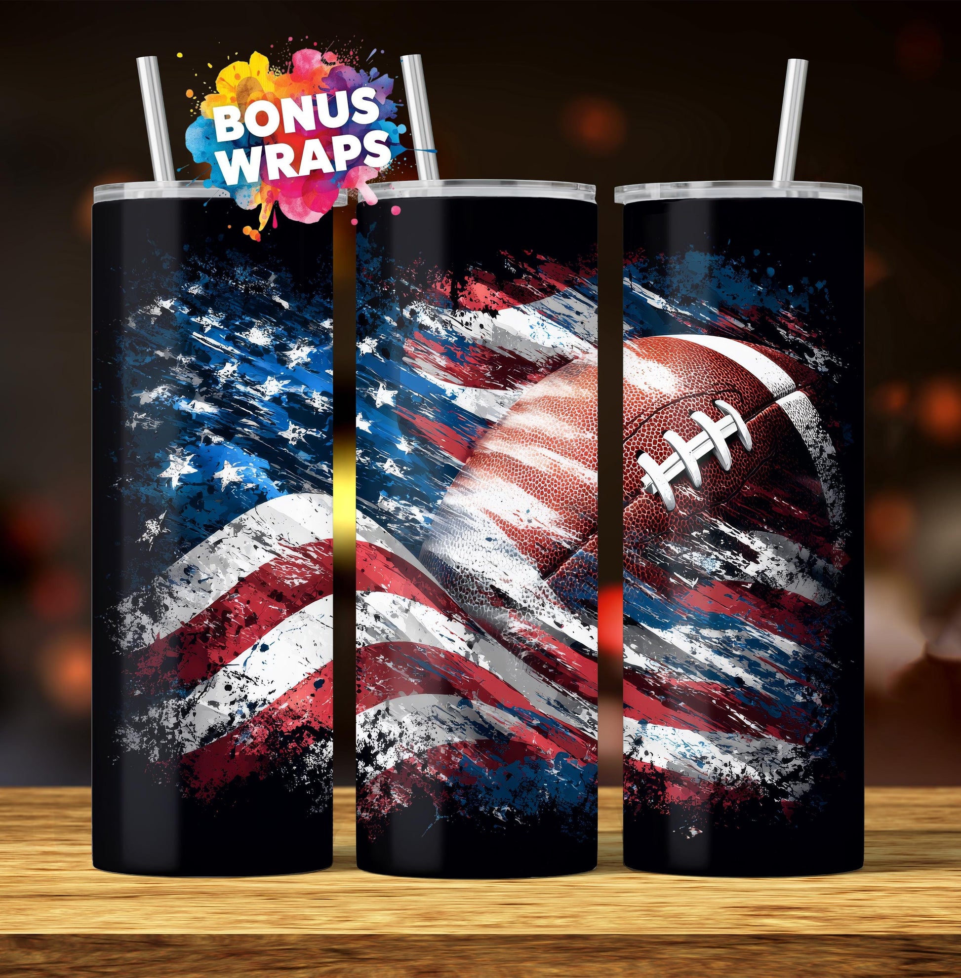 Patriotic American Football 20oz Skinny Tumbler Wrap, American Football, Seamless 4th of July Sublimation Templates,PNG Digital Download