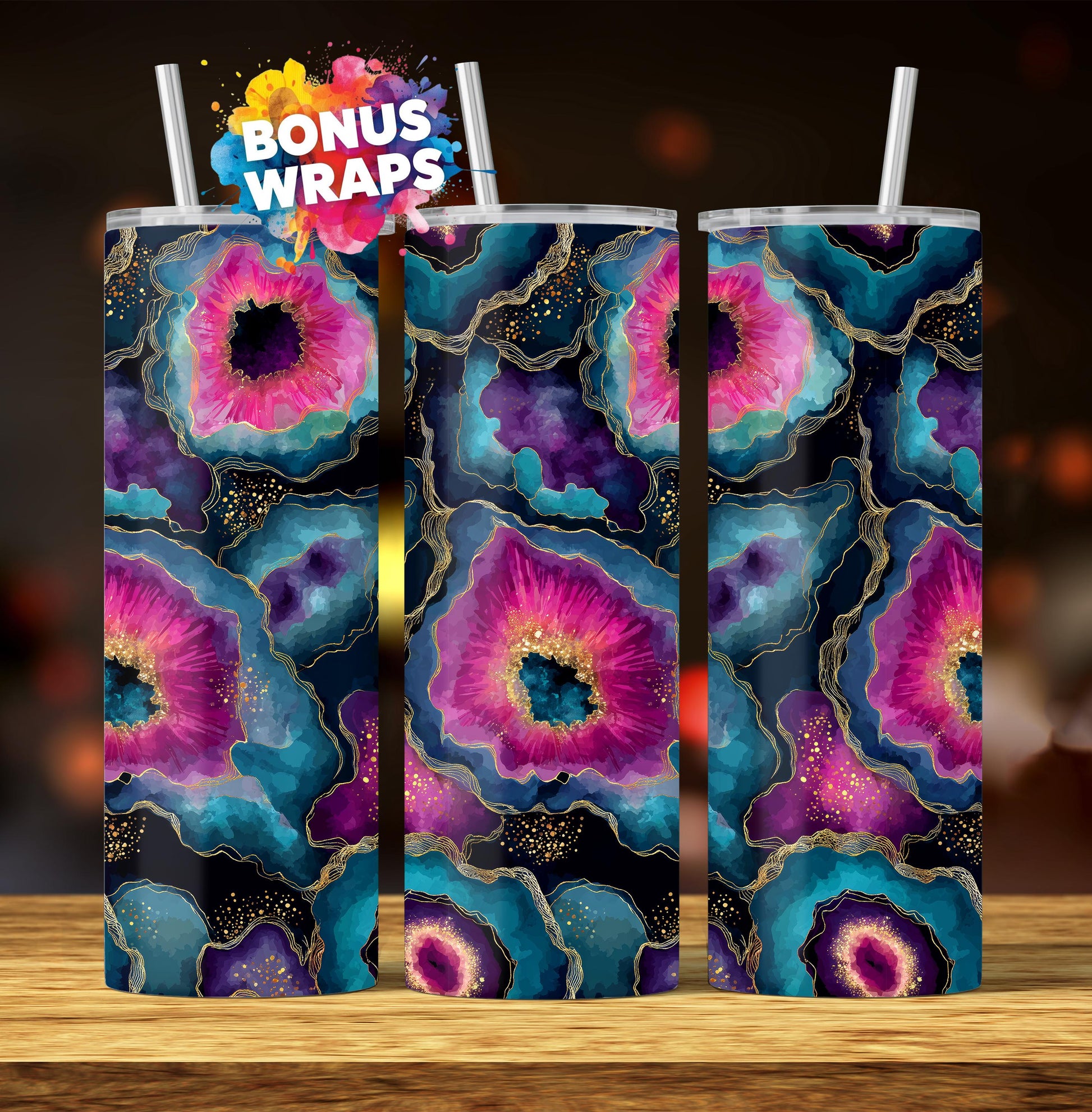 Geode Agate 20oz Skinny Tumbler Wrap, Pink Gold Seamless Sublimation Design Templates, Girly Tumbler PNG Digital Download