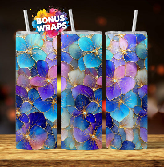 3D Stain Glass Spring Flowers 20oz Tumbler Wrap Png Tumbler, Spring Flowers Tumbler Seamless Sublimation Design