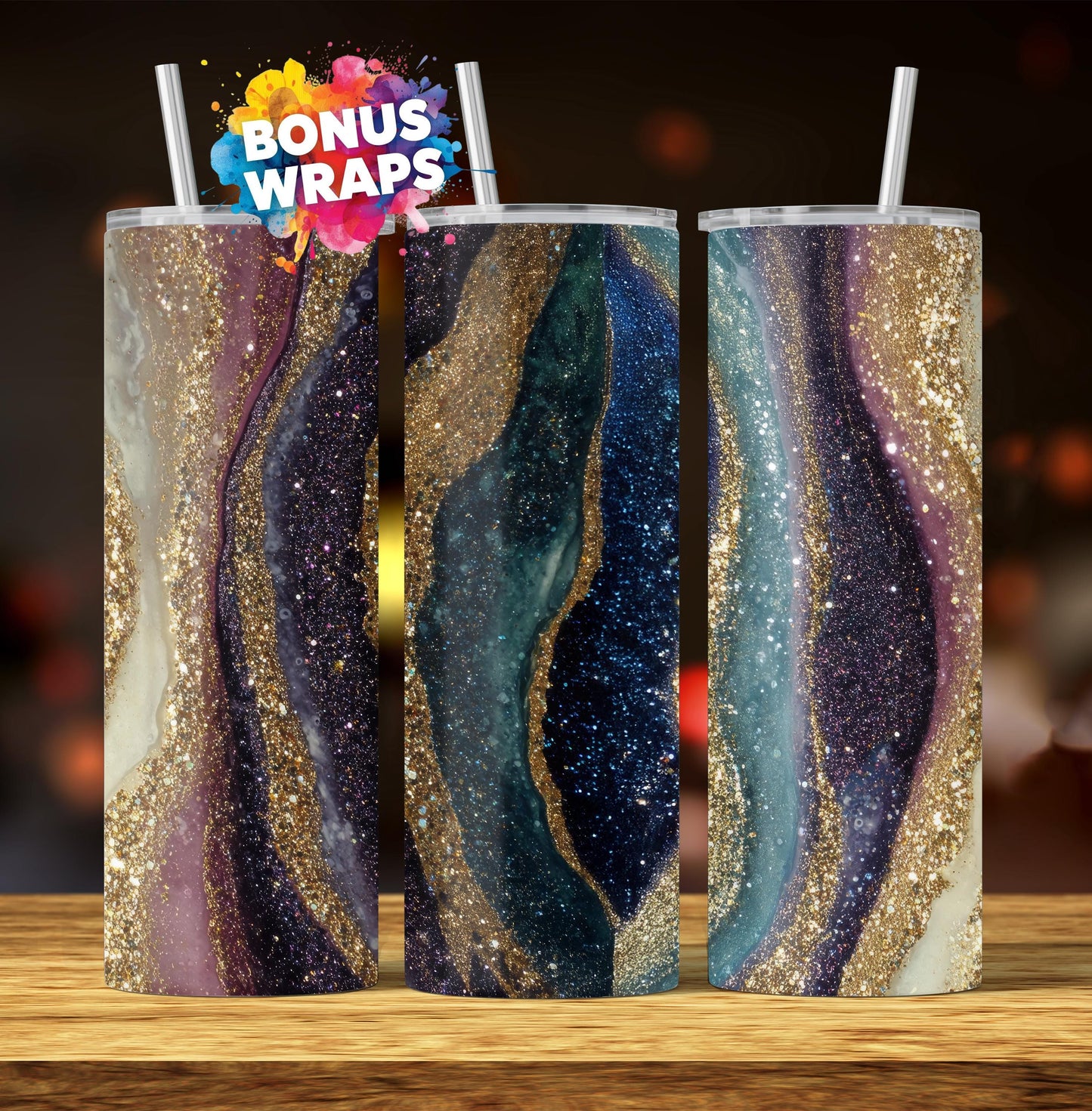 Geode Agate 20oz Skinny Tumbler Wrap, Brown Gold Seamless Sublimation Design Templates, Girly Tumbler PNG Digital Download