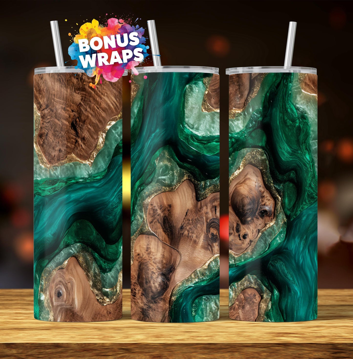 Geode Agate 20oz Skinny Tumbler Wrap, Green Gold Seamless Sublimation Design Templates, Girly Tumbler PNG Digital Download