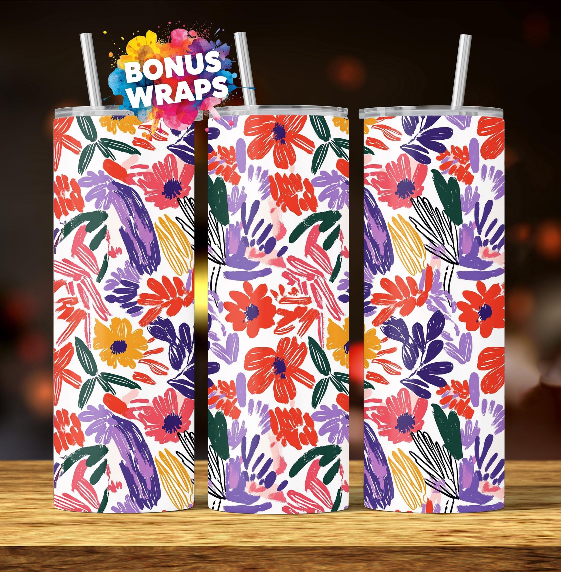 Spring Wildflowers 20oz Skinny Tumbler Wrap, Flower Seamless 20 Oz Floral Tumbler Wrap Sublimation Design