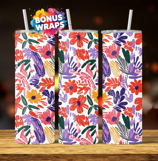 Spring Wildflowers 20oz Skinny Tumbler Wrap, Flower Seamless 20 Oz Floral Tumbler Wrap Sublimation Design