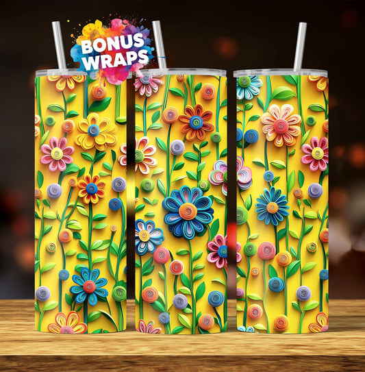 3D Spring Flowers 20oz Skinny Tumbler Wrap, Seamless Wild Flowers Tumbler Png Floral 20 Oz Tumbler Png Floral Sublimation Design