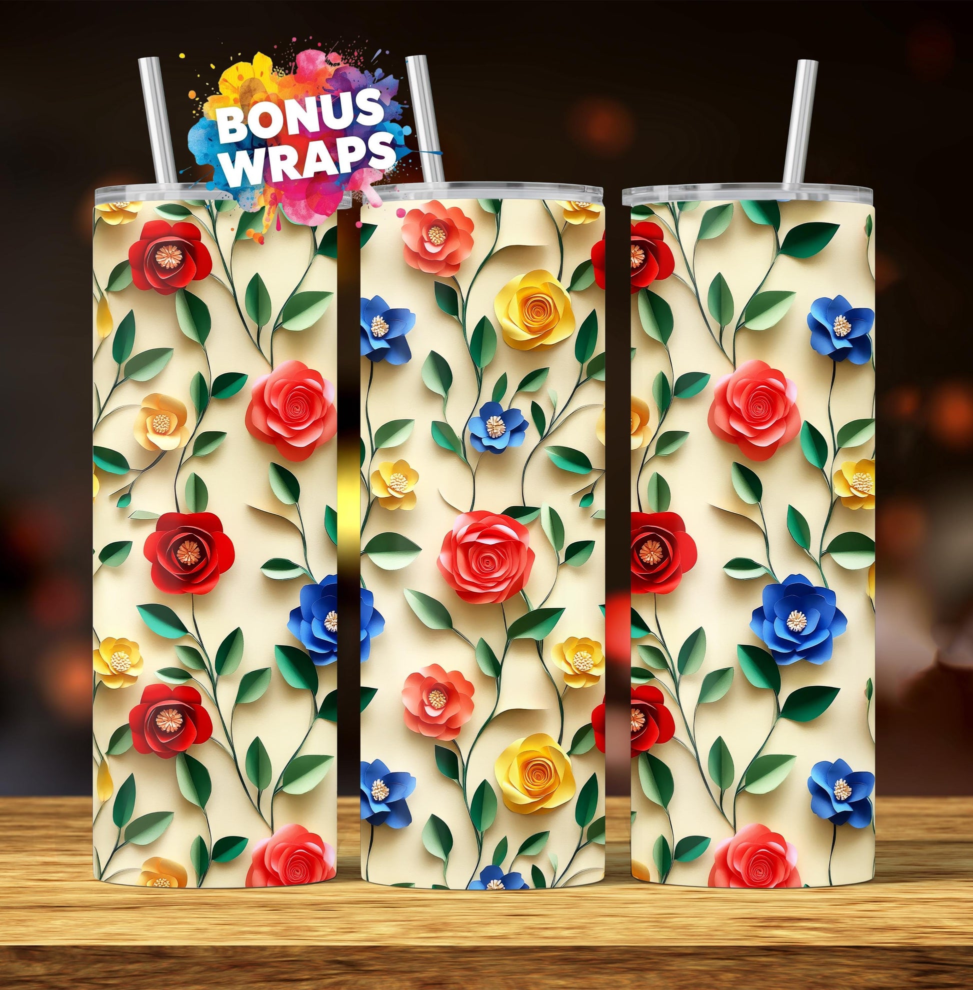 3D Spring Wildflowers 20oz Skinny Tumbler Wrap Seamless, Wild Flowers Tumbler Png Floral Tumbler 20 Oz Tumbler Png Sublimation Design