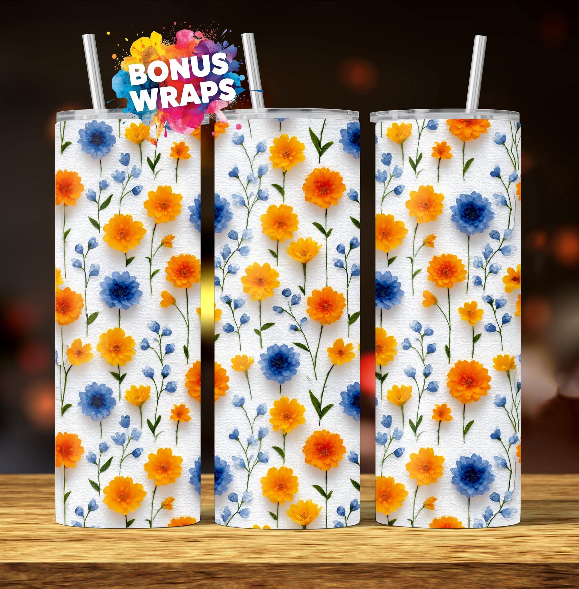 3D Spring WildFlowers 20oz Skinny Tumbler Wrap, Seamless Wild Flowers Tumbler Wrap, 20 Oz Tumbler Sublimation Design