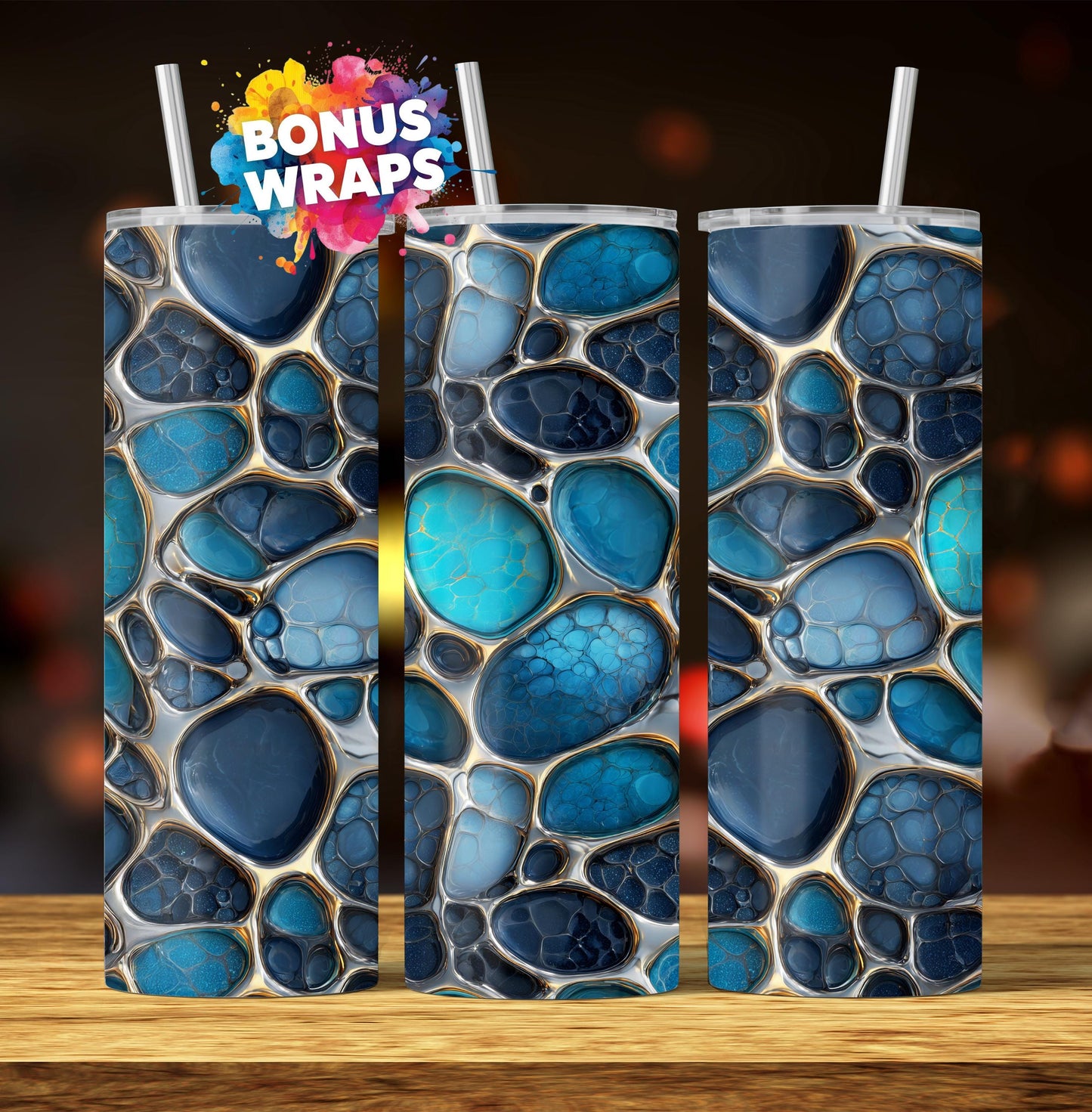 Marble Stain Glass 20oz Skinny Tumbler Wrap, Blue Gold Marble Seamless Sublimation Design Templates, Girly Tumbler PNG Digital Download