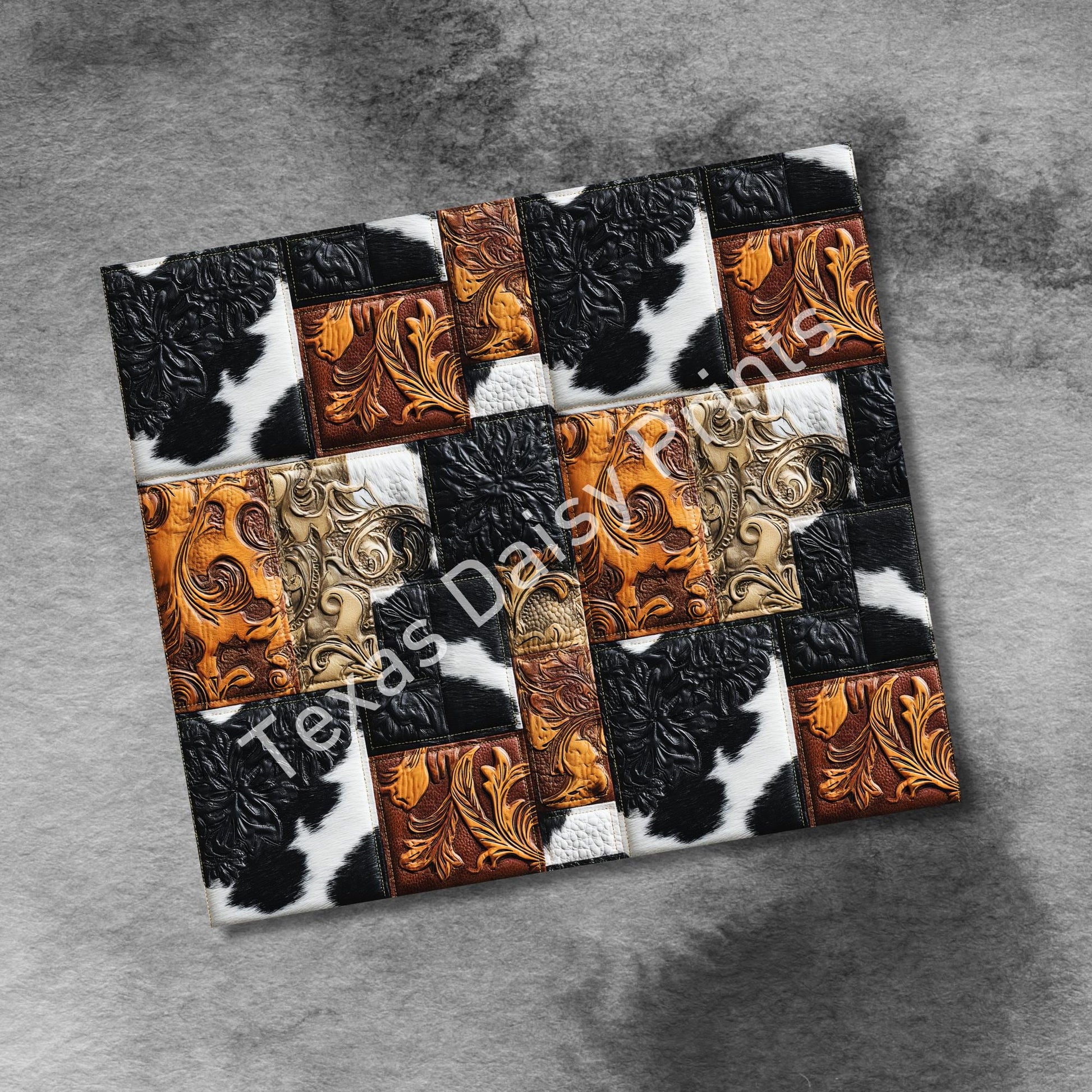 Western Patchwork Leather and Cow Hide 20oz Skinny Tumbler Wrap, Seamless Country Western Sublimation Tumbler PNG Designs