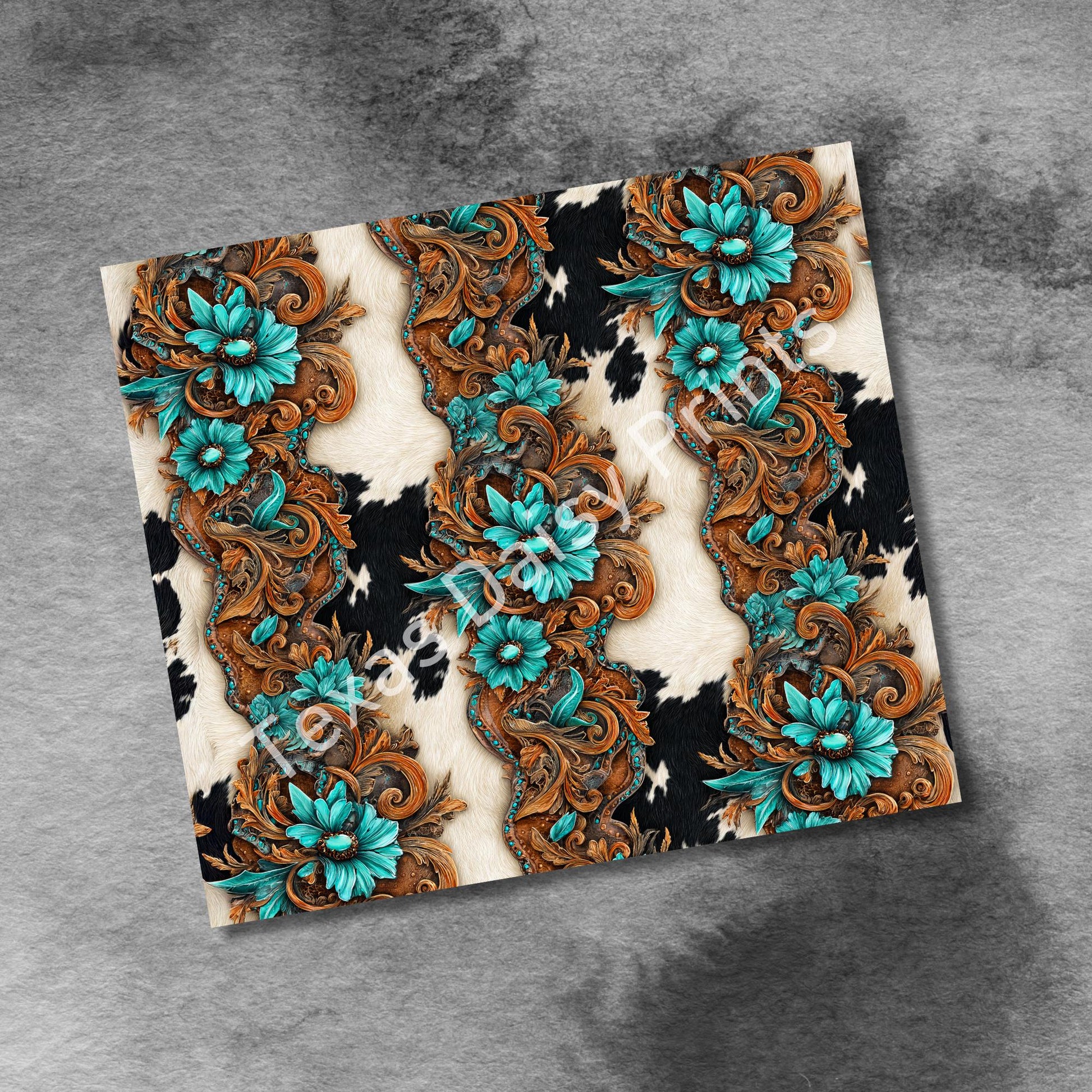 Western Patchwork Leather and Cow Hide 20oz Skinny Tumbler Wrap, Seamless Country Western Sublimation Tumbler PNG Designs