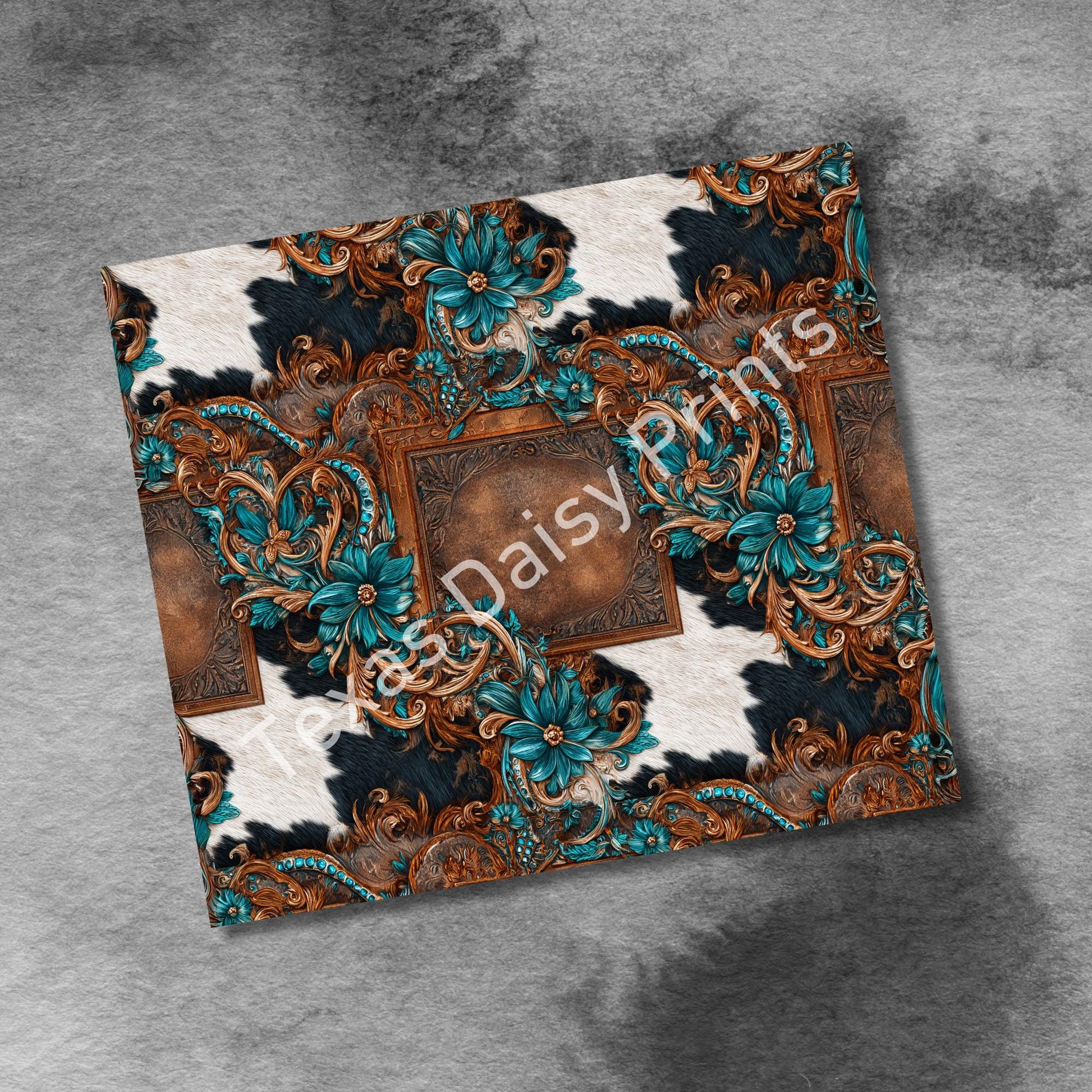 Western Patchwork Leather and Cow Hide 20oz Skinny Tumbler Wrap, Seamless Country Western Sublimation Tumbler PNG Designs