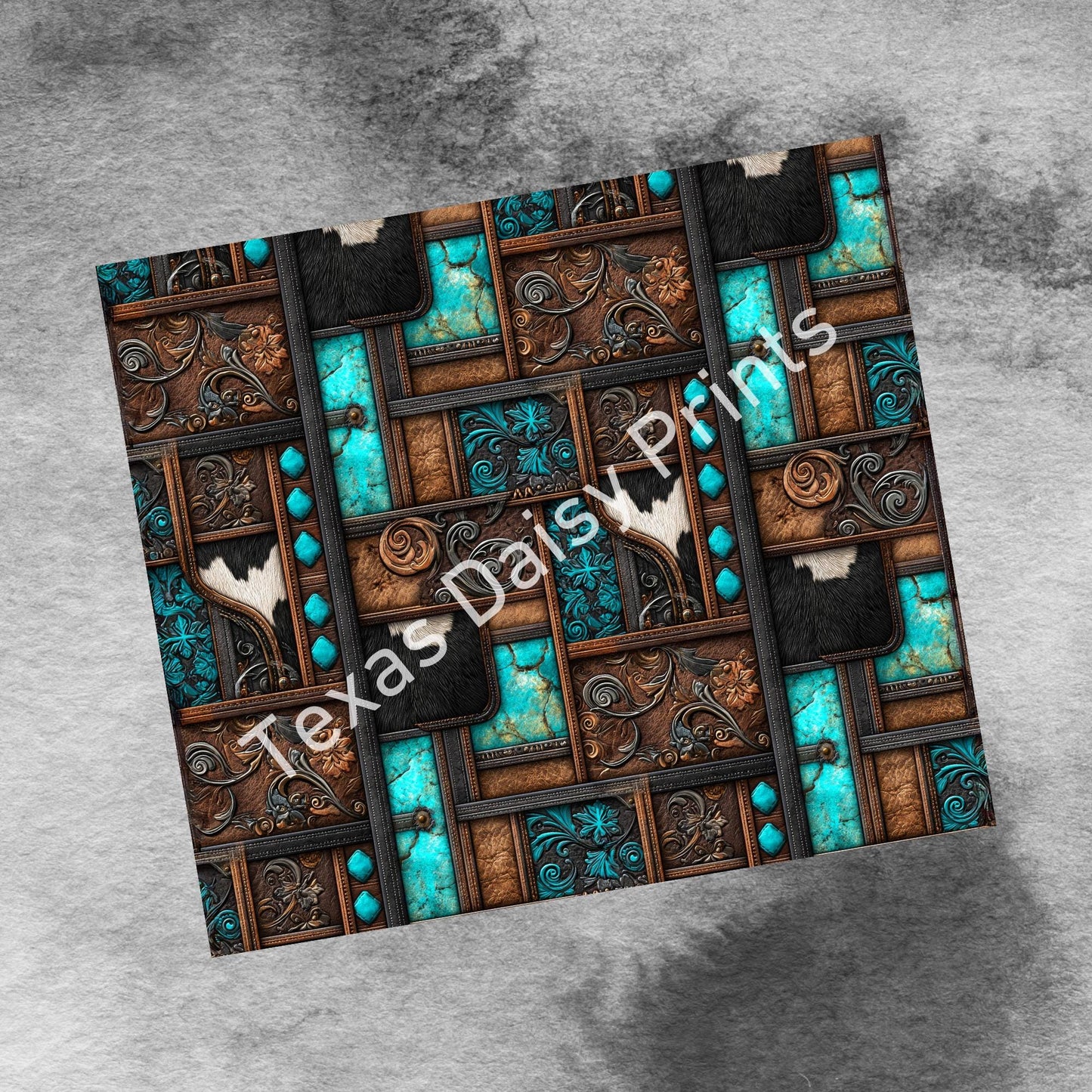 Western Patchwork Leather and Cow Hide 20oz Skinny Tumbler Wrap, Seamless Country Western Sublimation Tumbler PNG Designs