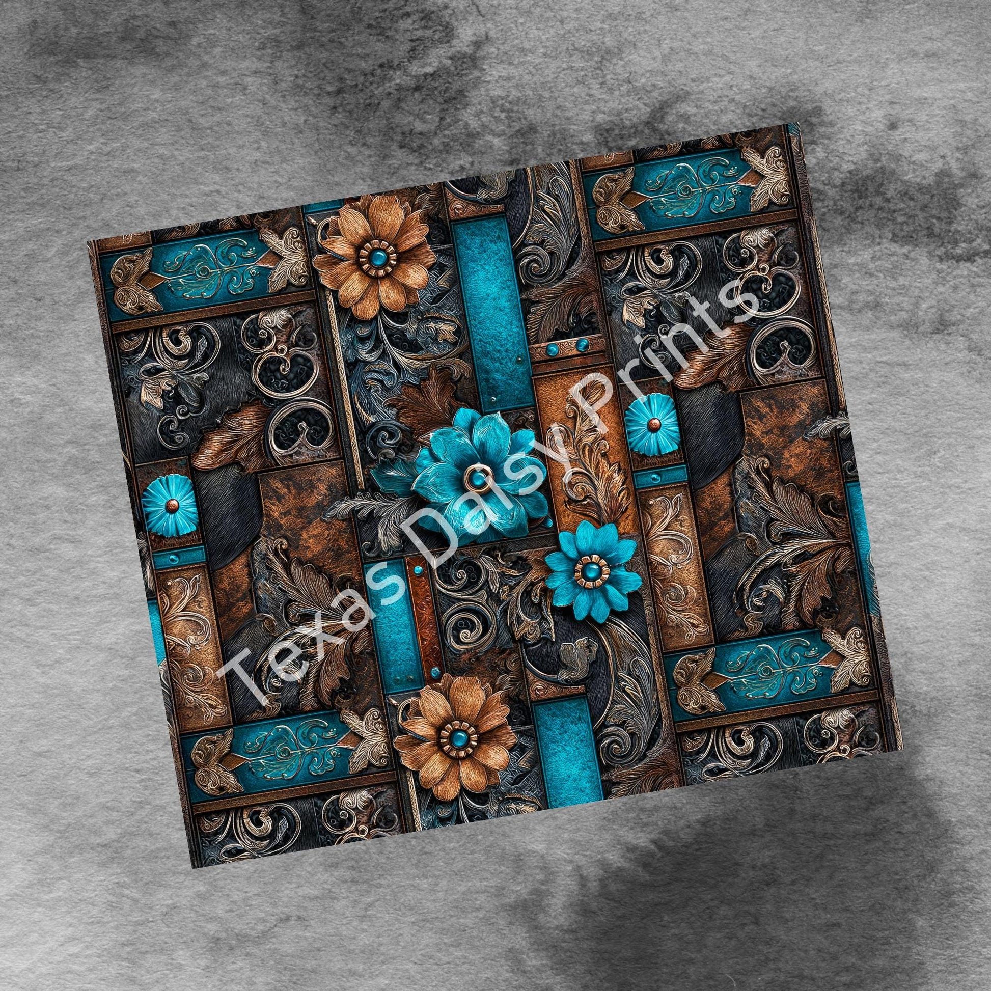 Western Patchwork Leather and Cow Hide 20oz Skinny Tumbler Wrap, Seamless Country Western Sublimation Tumbler PNG Designs