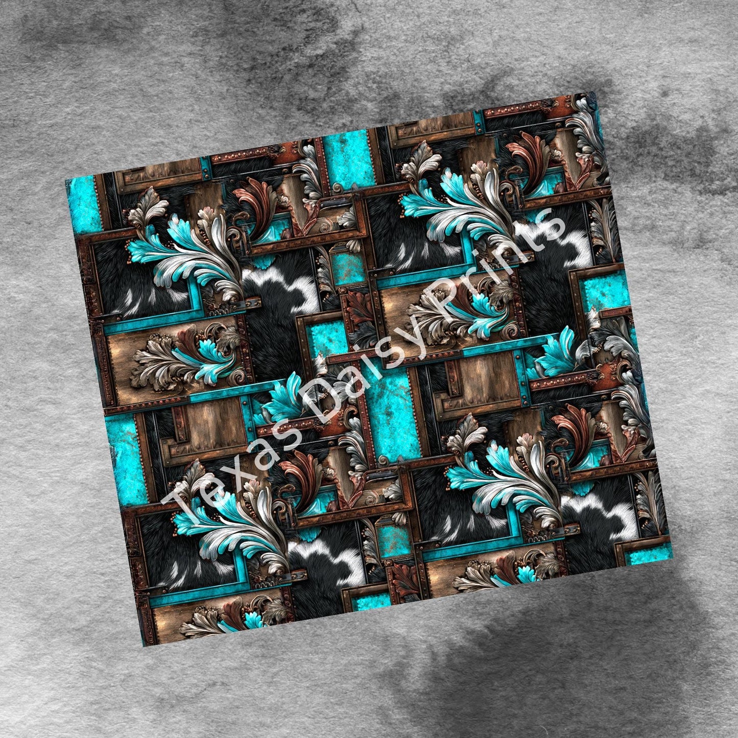 Western Patchwork Leather and Cow Hide 20oz Skinny Tumbler Wrap, Seamless Country Western Sublimation Tumbler PNG Designs