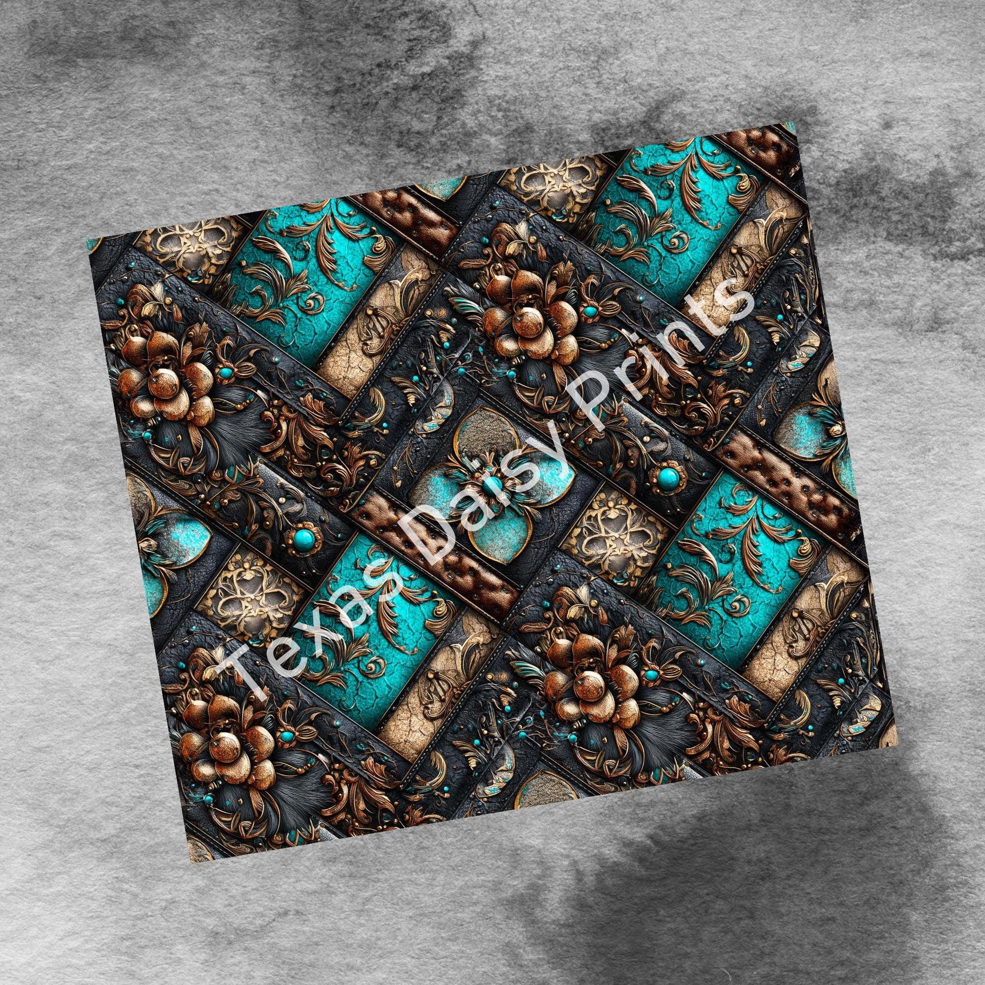 Western Patchwork Leather and Cow Hide 20oz Skinny Tumbler Wrap, Seamless Country Western Sublimation Tumbler PNG Designs