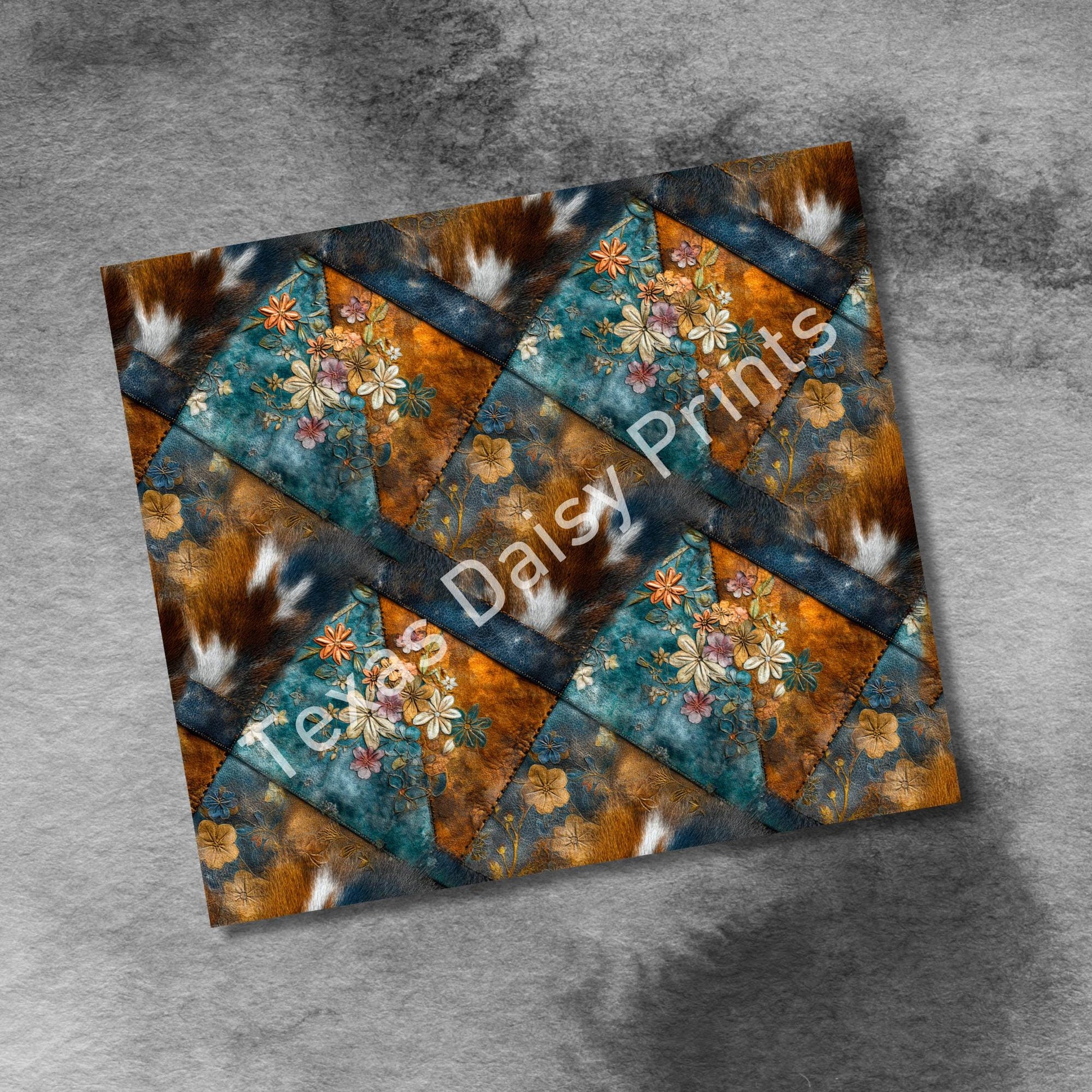 Western Patchwork Leather and Cow Hide 20oz Skinny Tumbler Wrap, Seamless Country Western Sublimation Tumbler PNG Designs