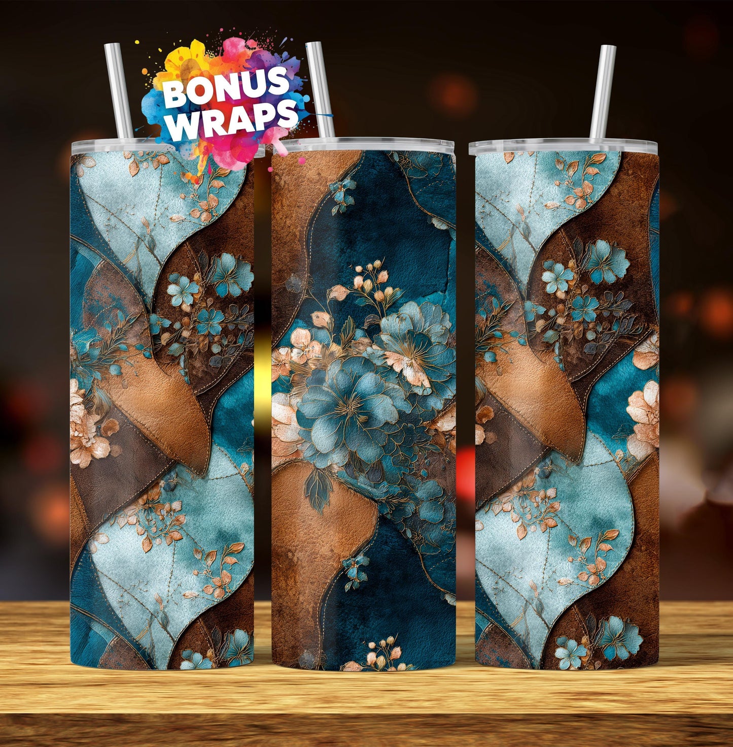 Western Patchwork Leather and Cow Hide 20oz Skinny Tumbler Wrap, Seamless Country Western Sublimation Tumbler PNG Designs