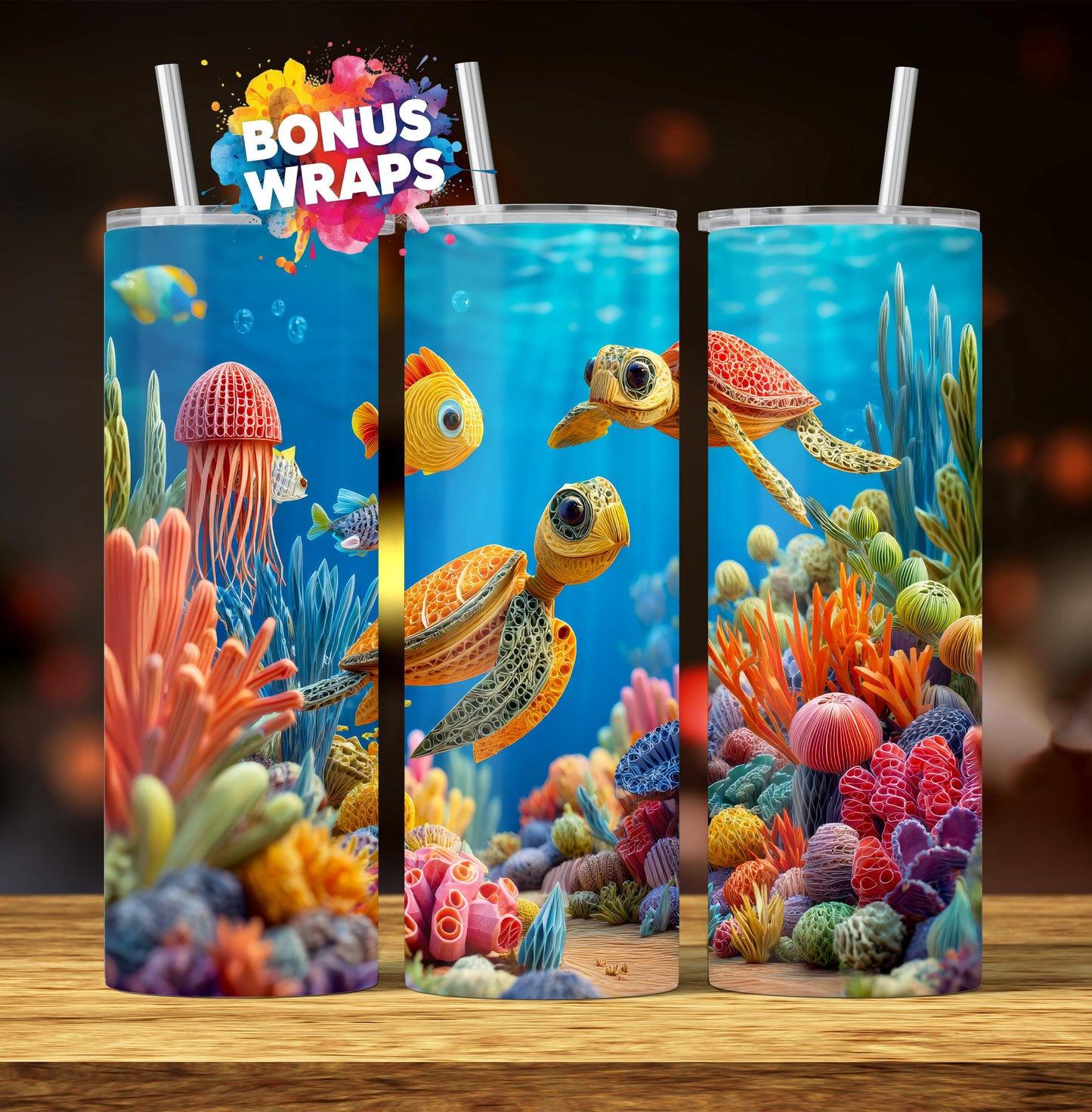 Baby Sea Turtles 20oz Skinny Tumbler Wrap , Ocean Seamless PNG Digital Download Sublimation Tumbler Designs