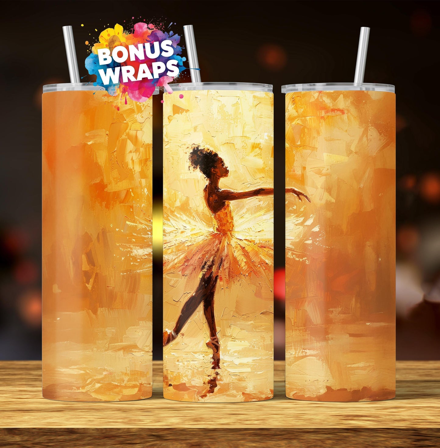 Dance Tumbler, 20oz Skinny Tumbler Wrap, Golden Dancing Girl Seamless Sublimation Design Templates, Digital Download