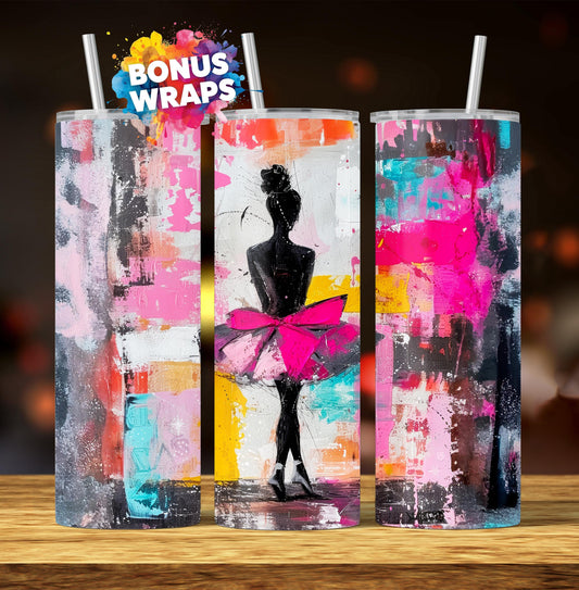 Dance Ballet Tumbler, 20oz Skinny Tumbler Wrap, Modern Dancing Girl Seamless Sublimation Design Templates, Digital Download