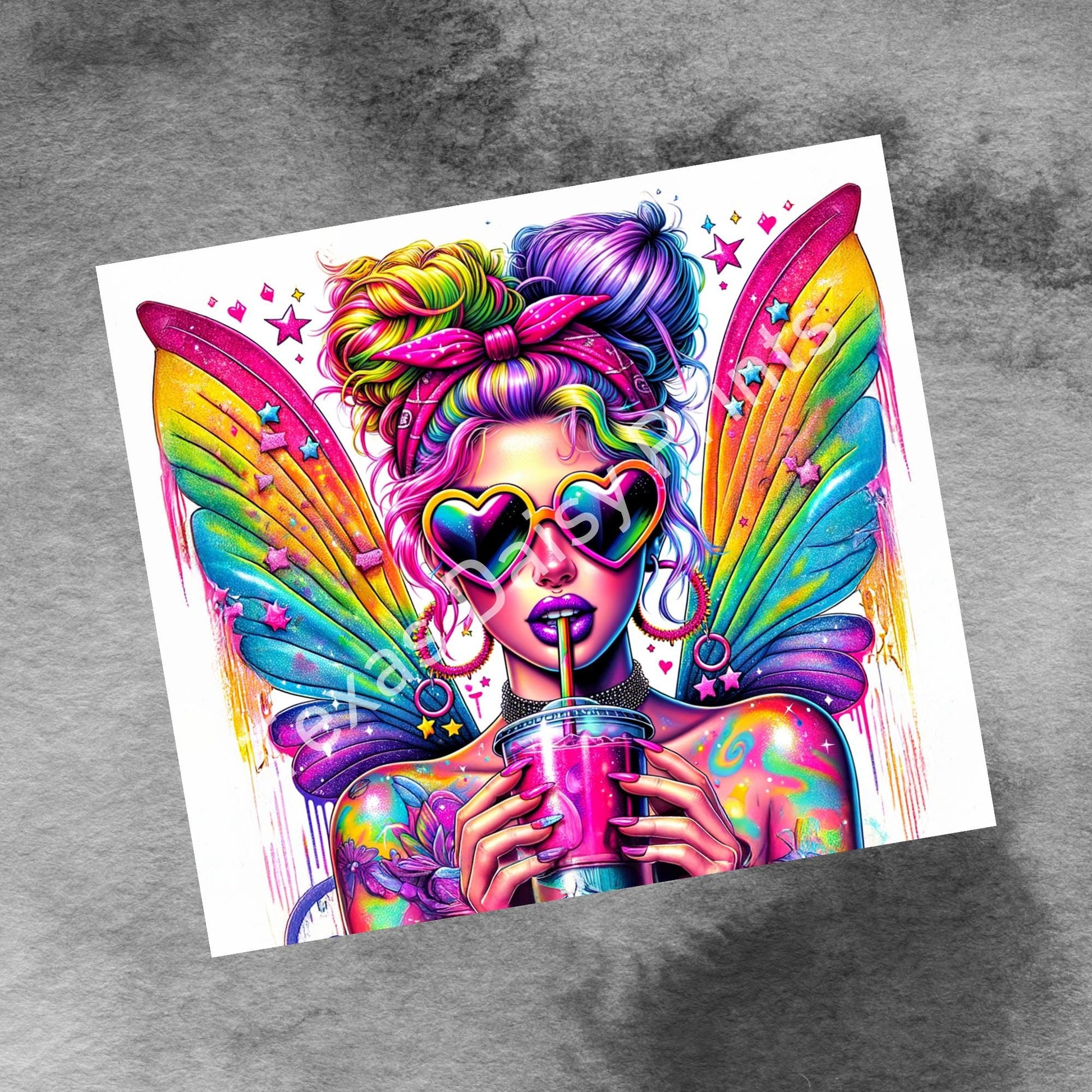 Fairy Neon Fantasy 20oz Skinny Tumbler Wrap, Rainbow Seamless Sublimation Design Templates,Straight PNG Digital Download