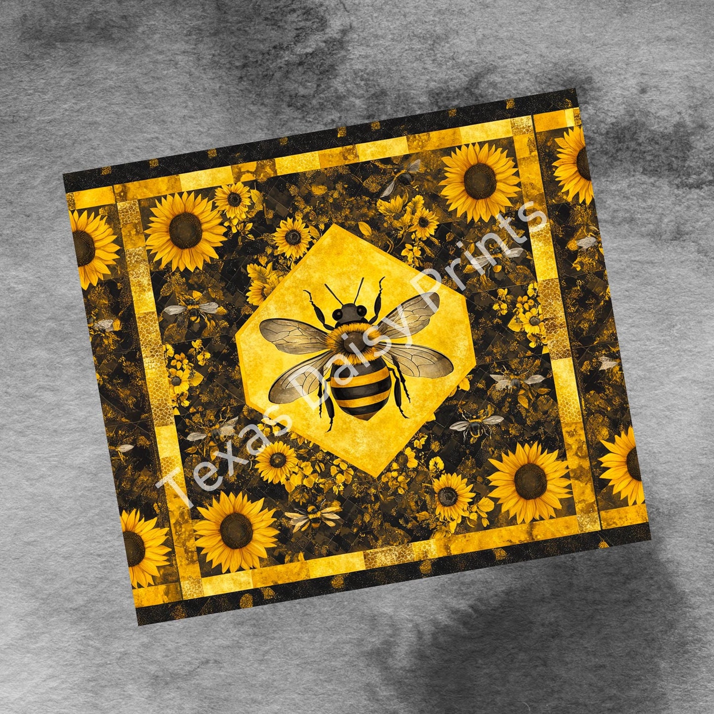 Cute Bee Sunflower 20oz Skinny Tumbler Wrap, Wildflowers Seamless PNG Digital Download Sublimation Wrap Template