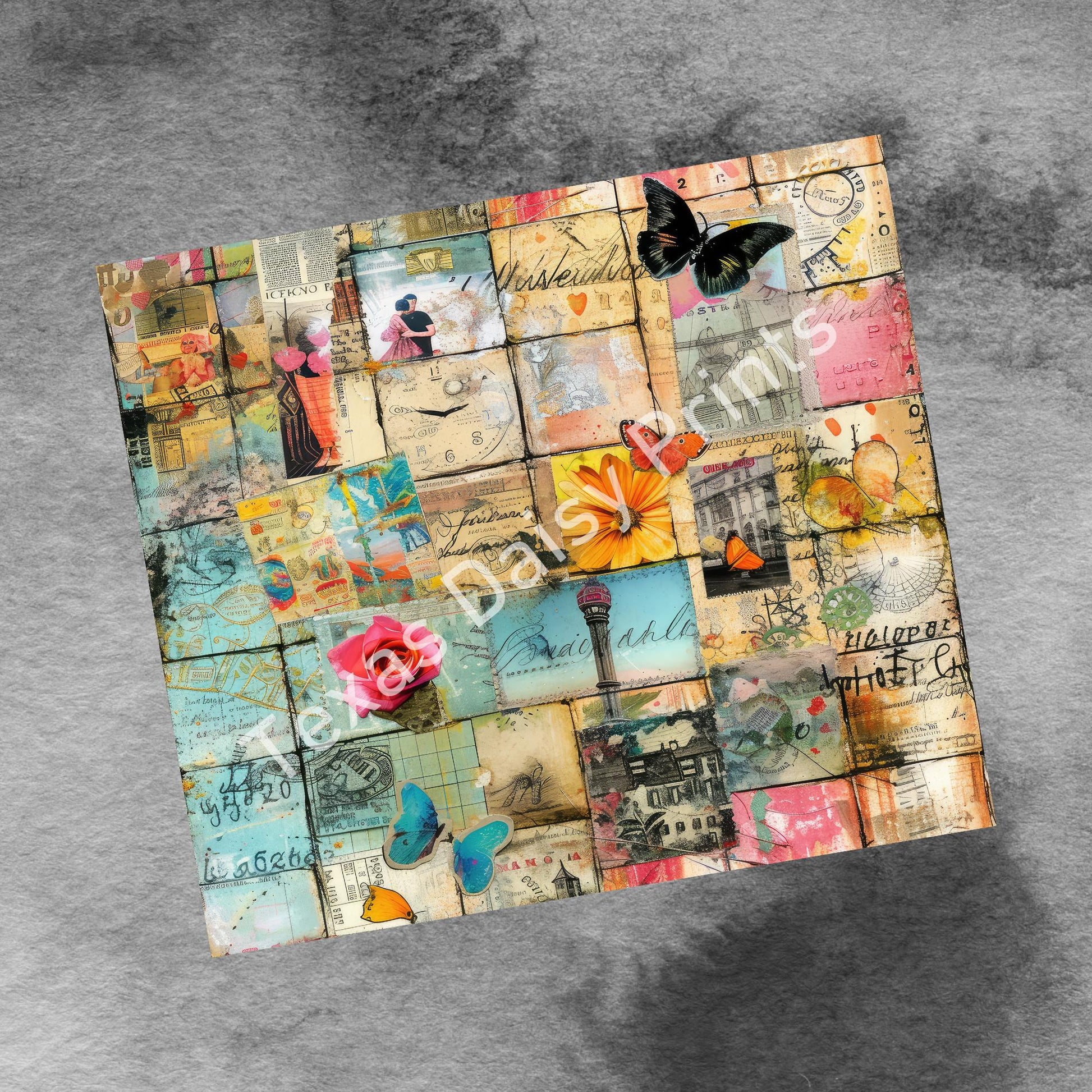 Vintage Travel, 20 oz Skinny Tumbler Wrap, Seamless Vacation Patchwork Sublimation Design Digital Download