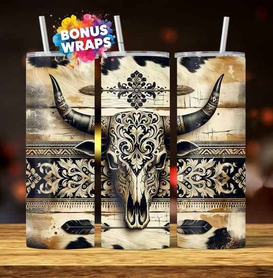 Western Cow Skull 20oz Tumbler Design Seamless Country Sublimation 20 oz Tumbler Wrap Downloads