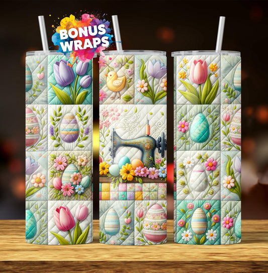 Quilting Sewing Easter 20oz Skinny Tumbler Spring Seamless Sublimation Design Templates, Straight PNG Digital Download