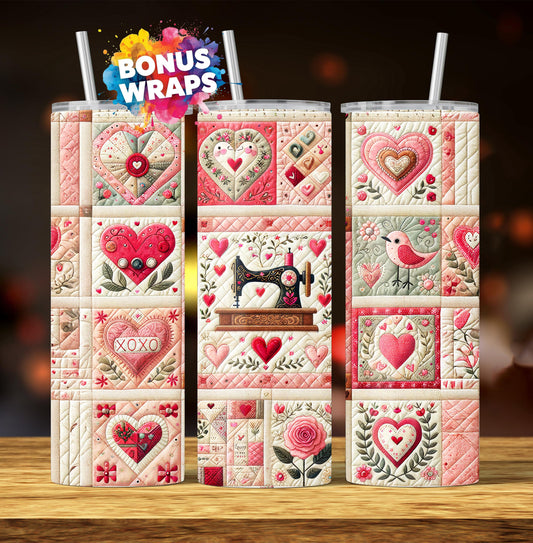 Quilting Sewing Valentines 20oz Skinny Tumbler Seamless Sublimation Design Templates,Straight PNG Digital Download