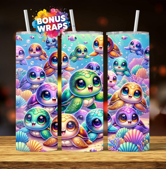 Baby Sea Turtles 20oz Skinny Tumbler Wrap Designs Seamless Turtle PNG Digital Download