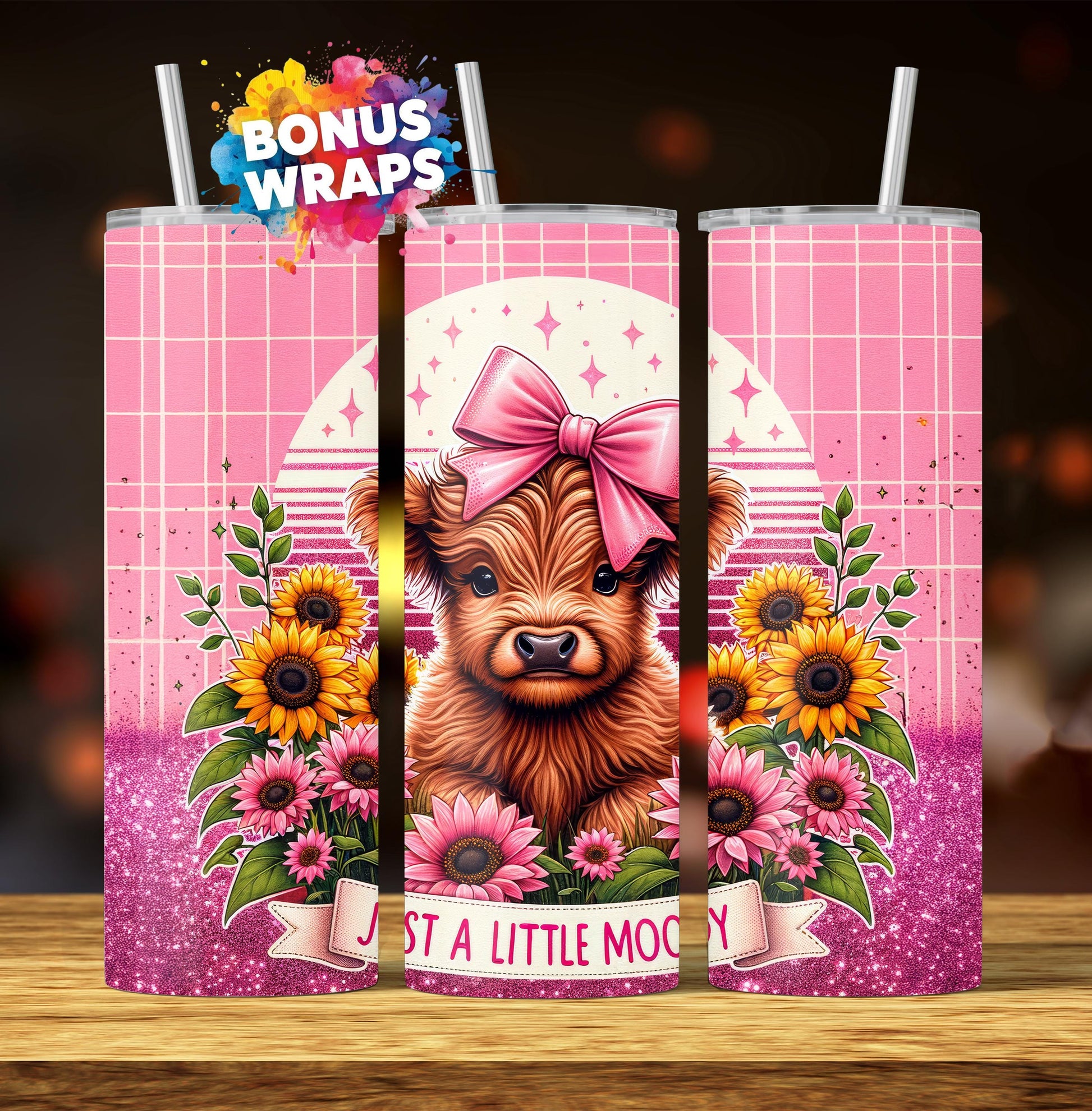 Cute Highland Cow Sarcasm 20oz Skinny Tumbler Wrap Sublimation Design, Just a Little Moody Seamless Tumbler Wrap PNG, Digital Download