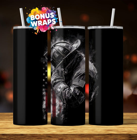 Firefighter Patriotic 20oz Skinny Tumbler Wrap, Fire Rescue Sublimation Templates,PNG Digital Download