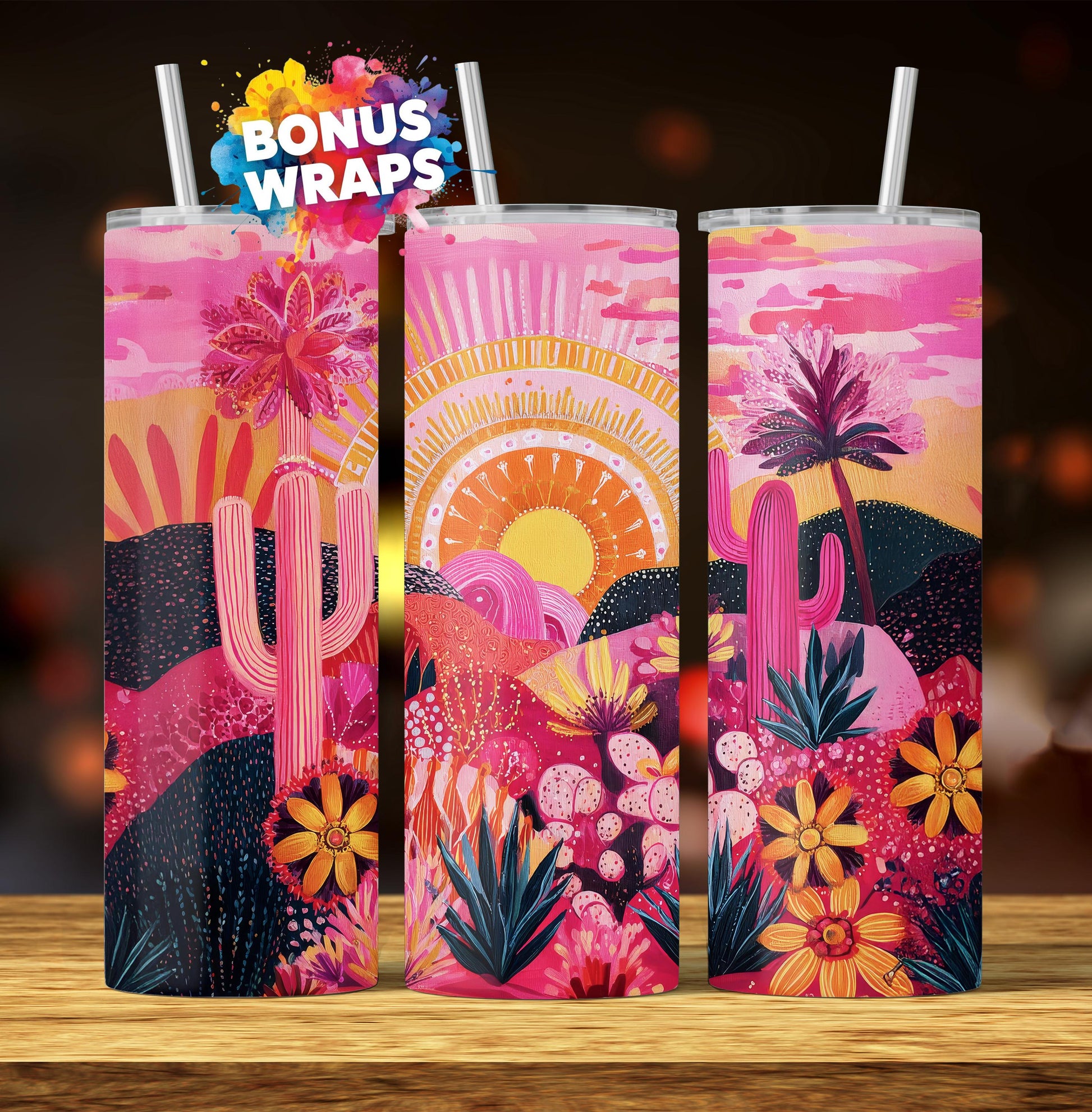 Southwestern Sunrise Sunflowers 20 oz Skinny Tumbler, Seamless South Western Landscape 20oz Seamless Tumbler, Digital Download