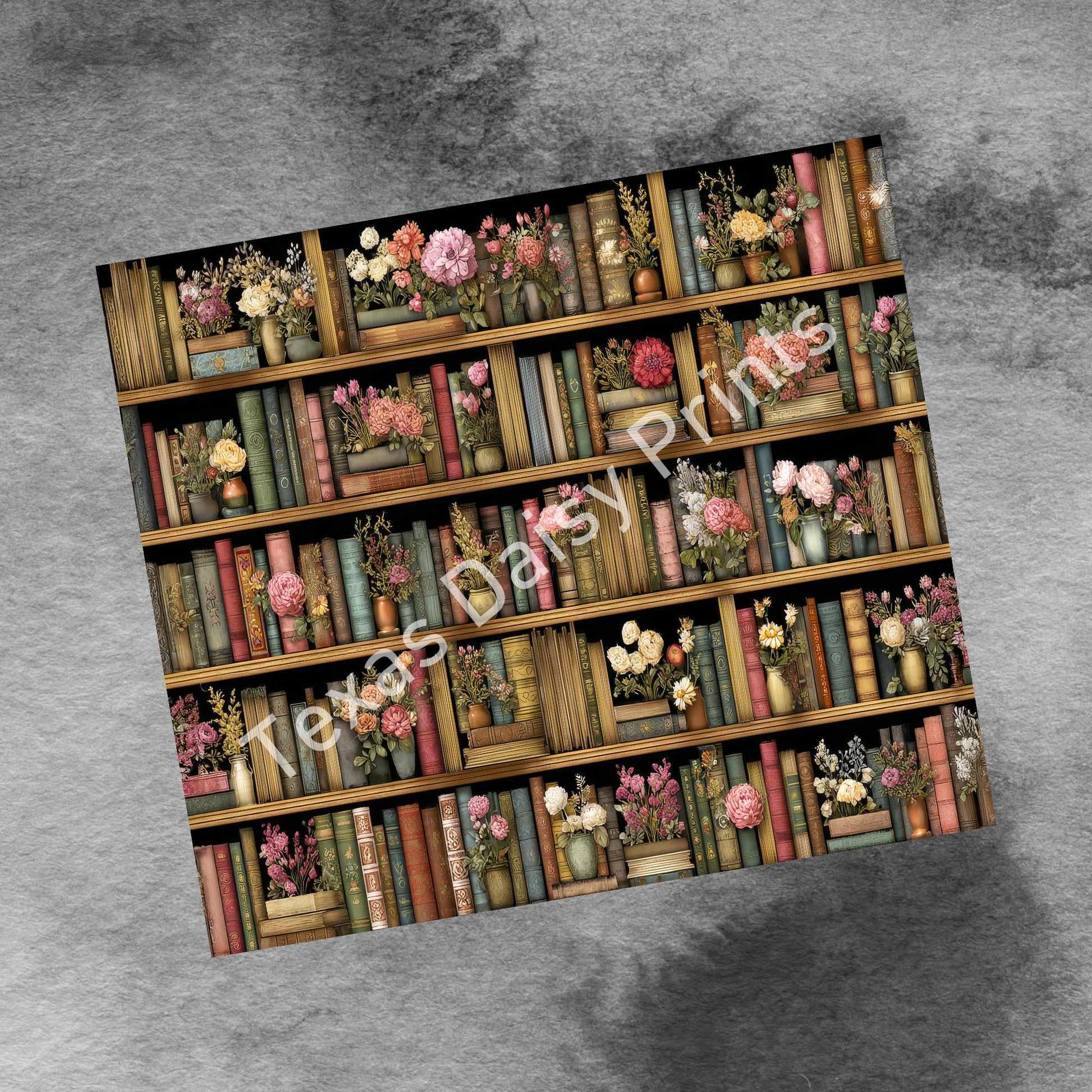 Book Lover 20oz Skinny Tumbler Wrap, Reader, Seamless Library Spring Flowers, Digital PNG Straight Tumbler Wrap