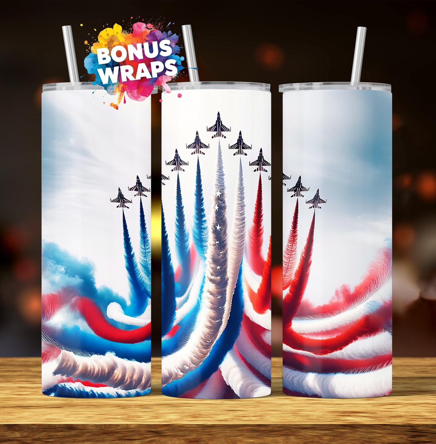 Military Fighter Jets 20oz Skinny Tumbler Seamless Patriotic Red White Blue American Flag Sublimation Templates,PNG Digital Download