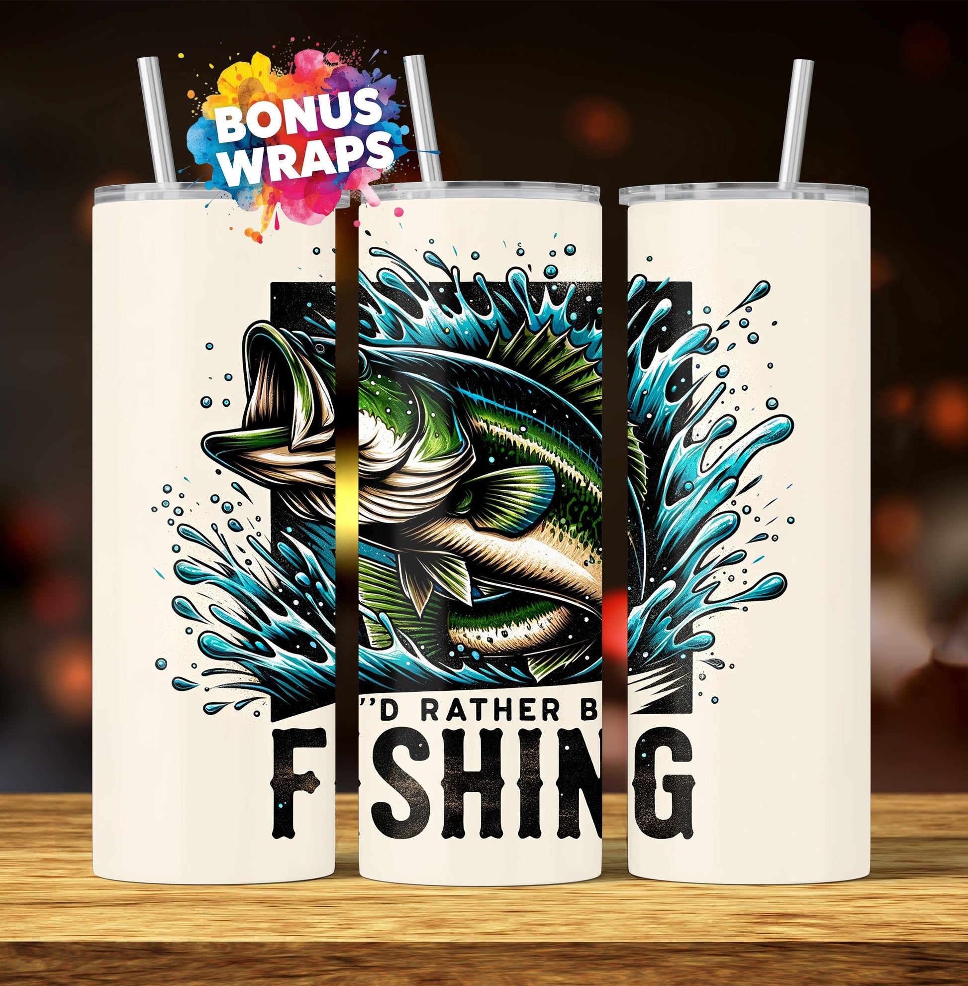 I'd Rather Be Fishing Tumbler Wrap, Father's Day Sublimation PNG 20oz Skinny Tumbler, Bass Fisherman Digital Download Design