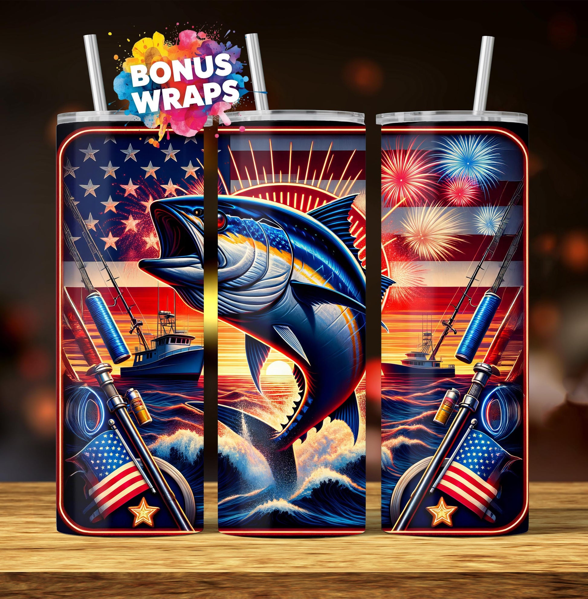 Saltwater Fishing Tumbler Wrap 20 oz Skinny Seamless Sublimation Design Template, Fisherman Deep Sea Fishing, Gift For Him Digital Download