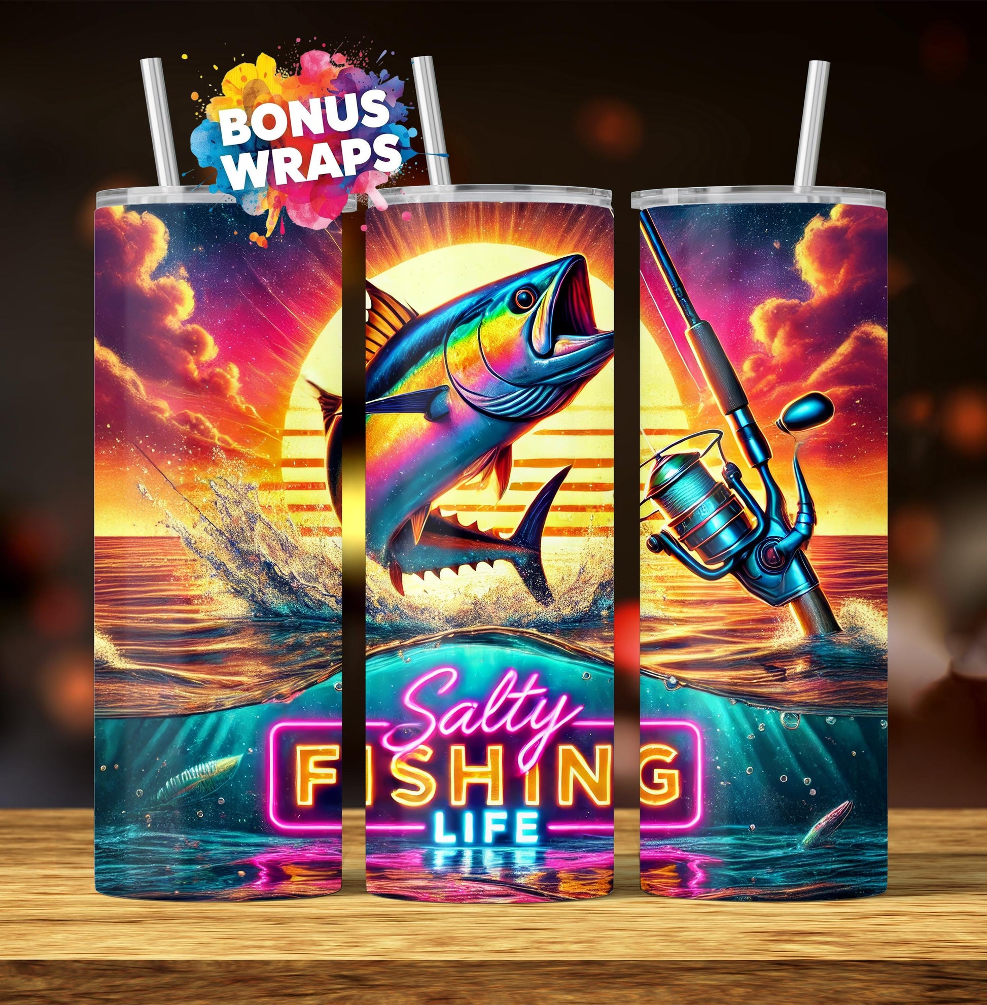 Saltwater Fishing Tumbler Wrap 20 oz Skinny Seamless Sublimation Design Template, Fisherman Deep Sea Fishing, Gift For Him Digital Download