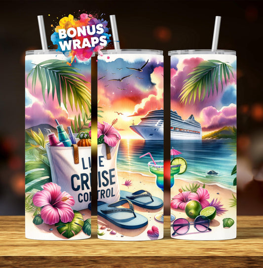 Cruise Time Tumbler Wrap, 20 oz Skinny Tumbler Wrap Vacation Sublimation Design, Colorful Seamless Summer Tumbler Wrap, Digital Download