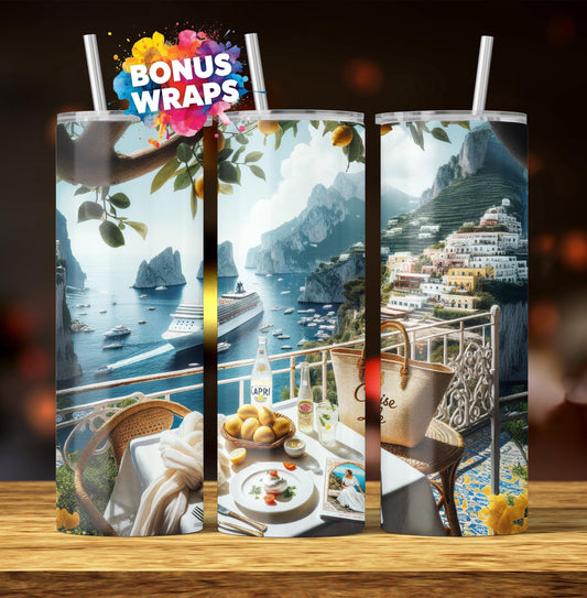 Cruise Time Tumbler Wrap, 20 oz Skinny Tumbler Wrap Italy Capri Cruise Life Vacation Sublimation Design, Seamless Wrap, Digital Download