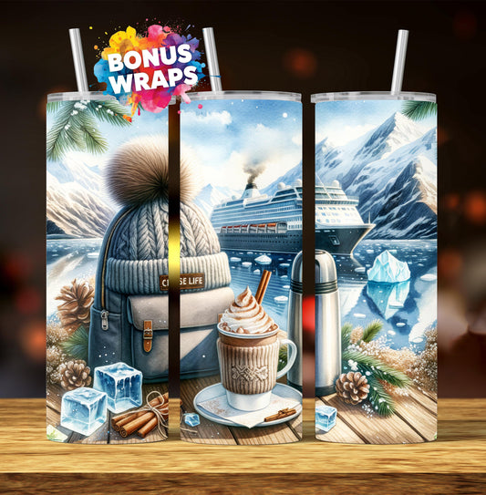 Cruise Time Tumbler Wrap, 20 oz Skinny Tumbler Wrap Alaska Nature Cruise Life Vacation Sublimation Design, Seamless Wrap, Digital Download