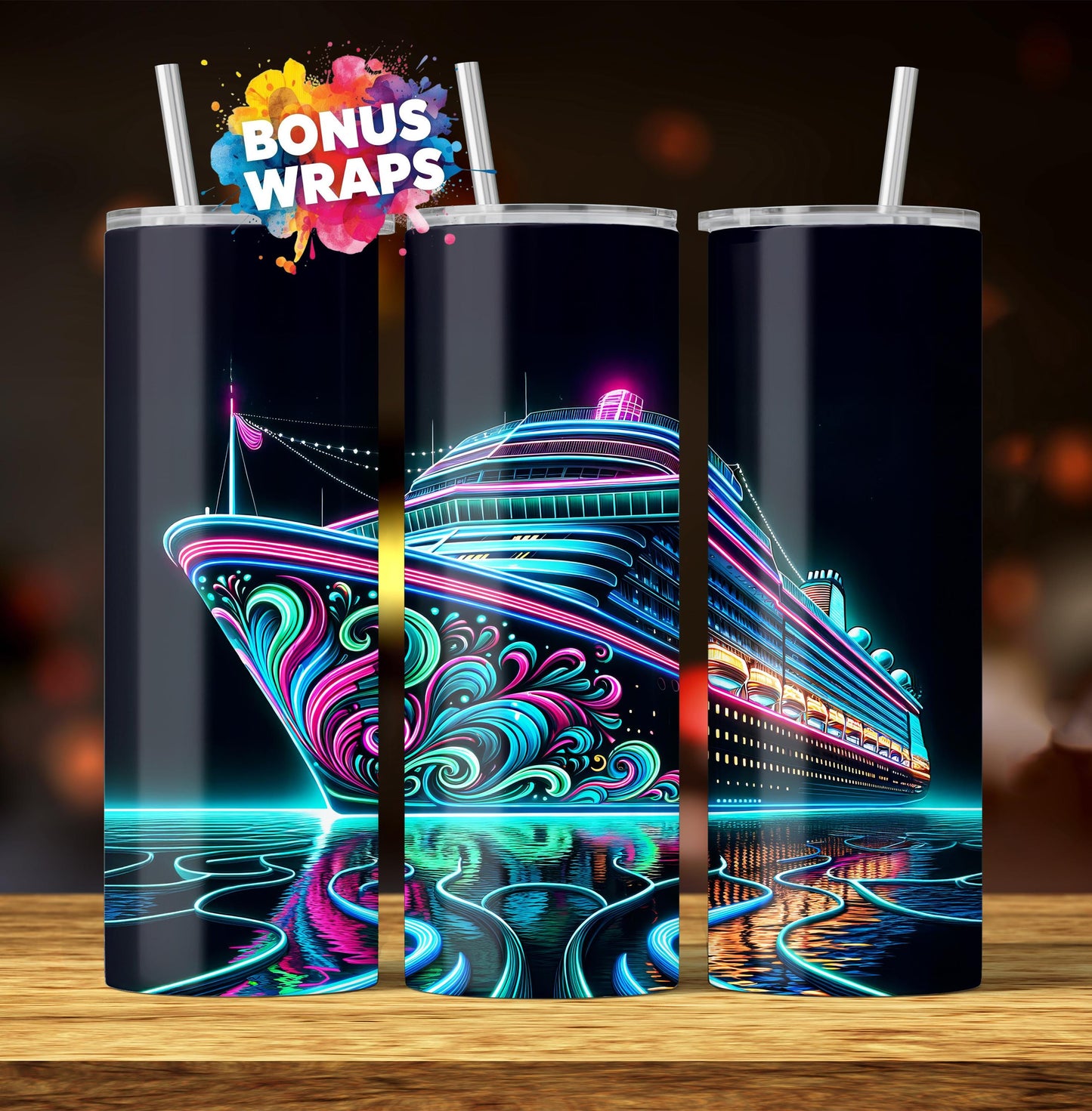 Cruise Time Neon Tumbler Wrap, 20 oz Skinny Tumbler Wrap Cruise Life Vacation Sublimation Design, Seamless Wrap, Digital Download