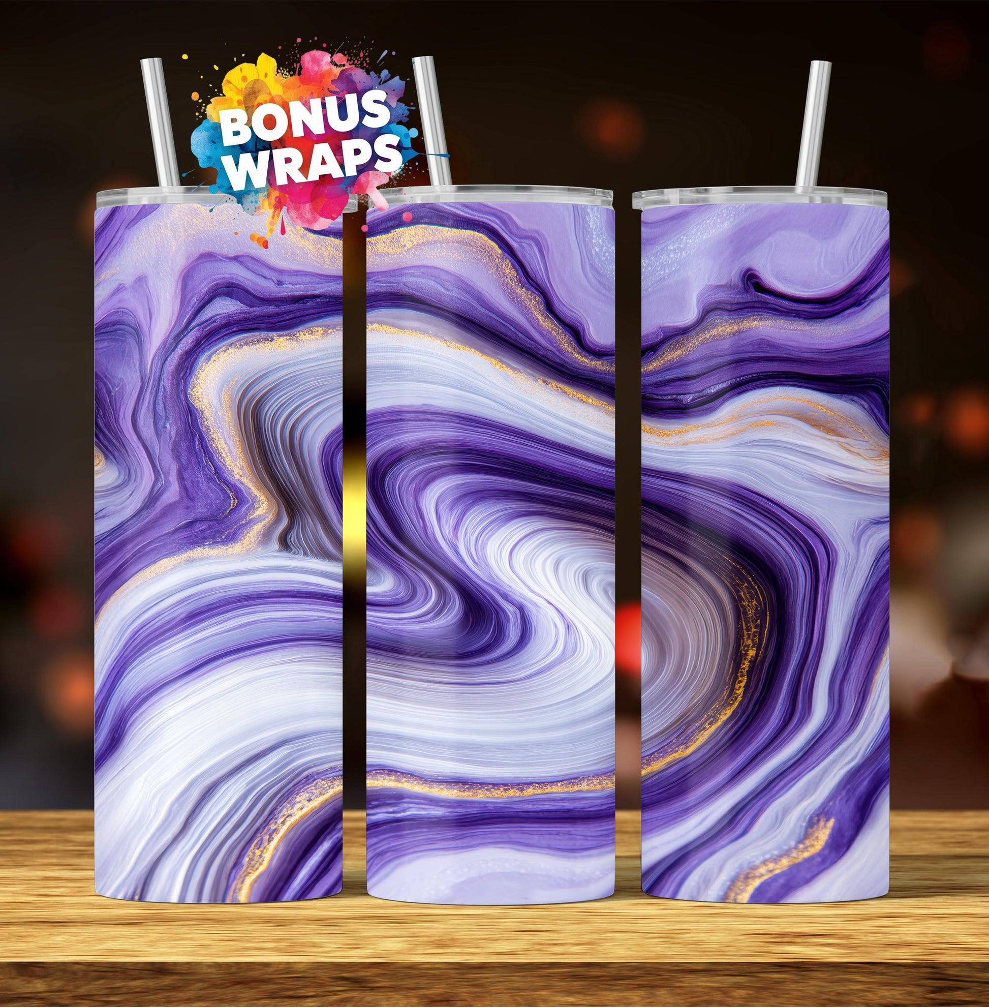 Marble 20oz Skinny Tumbler Wrap, Purple Gold Marble Seamless Sublimation Design Templates, Girly Tumbler PNG Digital Download