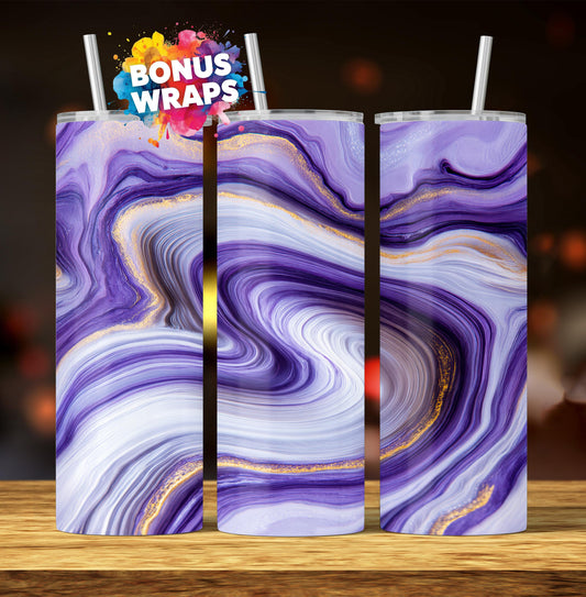 Marble 20oz Skinny Tumbler Wrap, Purple Gold Marble Seamless Sublimation Design Templates, Girly Tumbler PNG Digital Download
