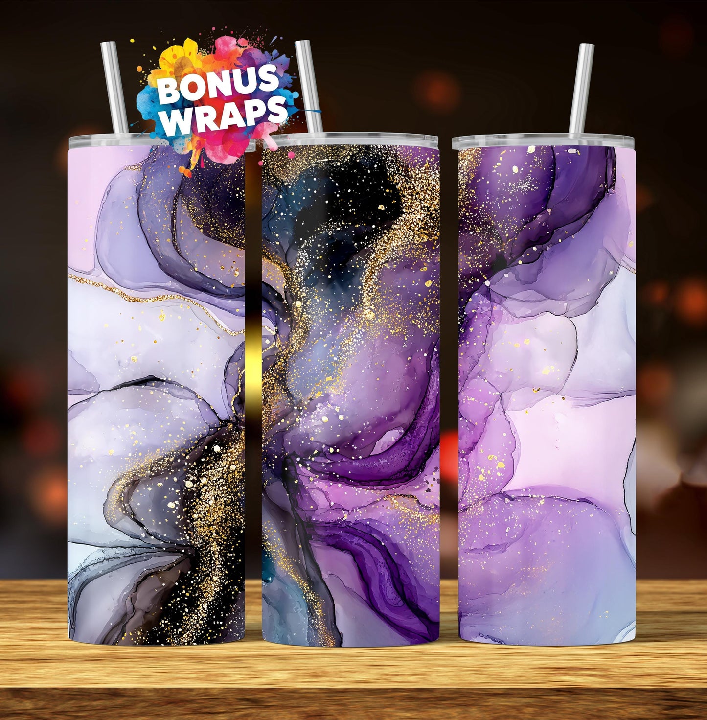 Marble 20oz Skinny Tumbler Wrap, Purple BlackGold Marble Seamless Sublimation Design Templates, Girly Tumbler PNG Digital Download