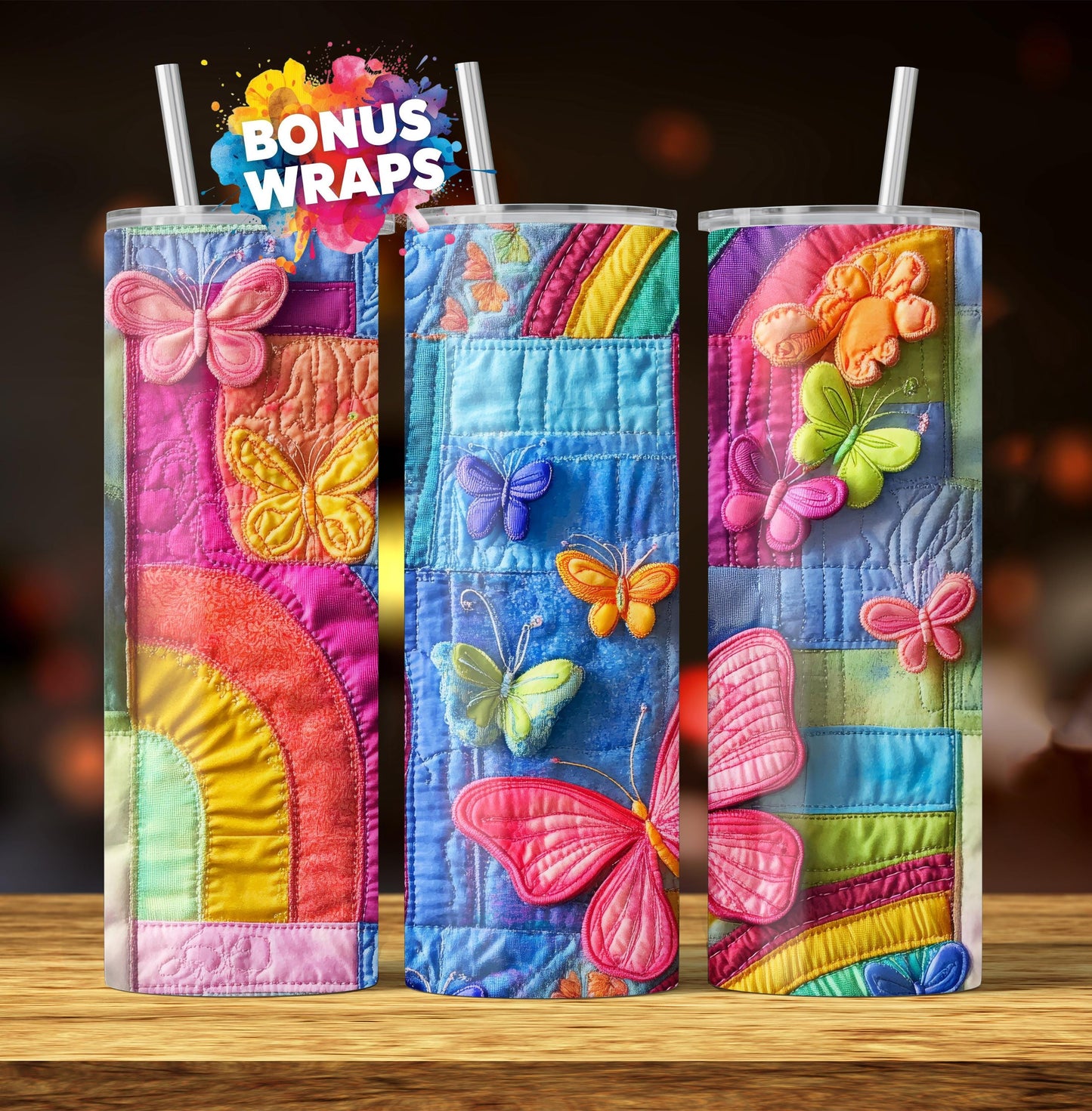 3D Butterflies Rainbows 20oz Skinny Tumbler, Tumbler Seamless Sublimation Design Templates,Girl Tumbler Wrap, PNG Digital Download